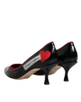 Dolce & Gabbana Black Leather Logo Print Heels Pumps Shoes
