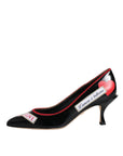 Dolce & Gabbana Black Leather Logo Print Heels Pumps Shoes