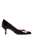 Dolce & Gabbana Black Leather Logo Print Heels Pumps Shoes
