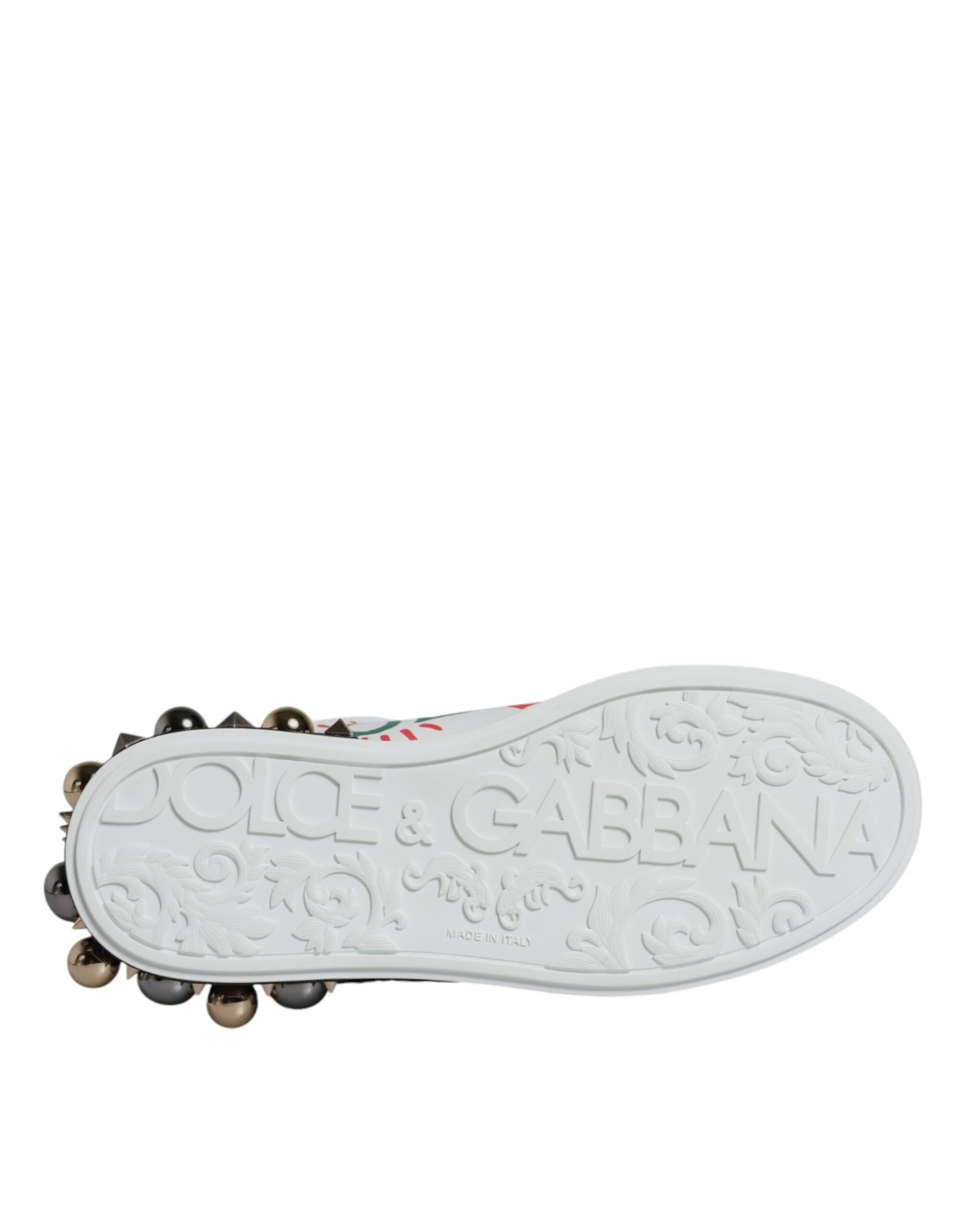 Dolce &amp; Gabbana White Heart Studded Low Top Sneakers Shoes
