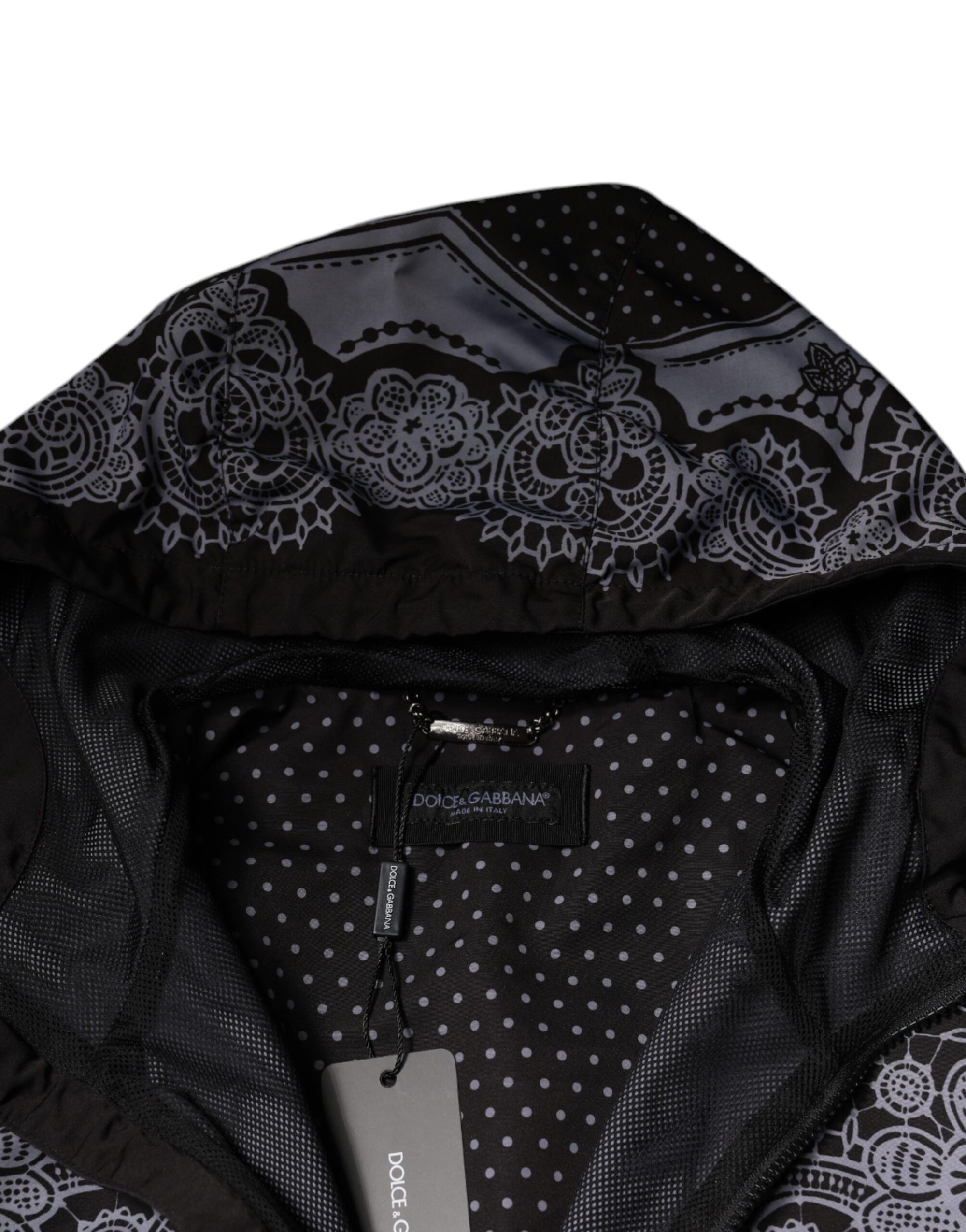 Dolce &amp; Gabbana Black Bandana Hooded Full Zip Bomber Jacket
