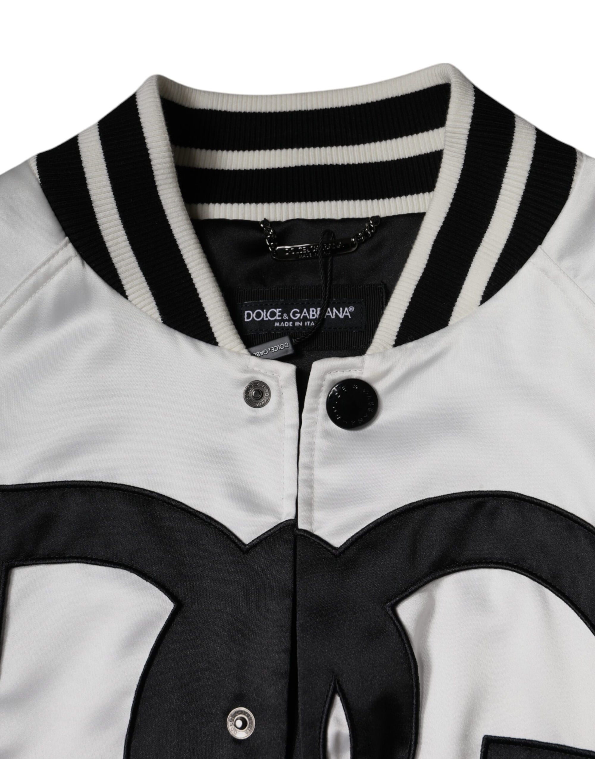Dolce &amp; Gabbana White Polyester Logo Full Zip Bomber Jacket