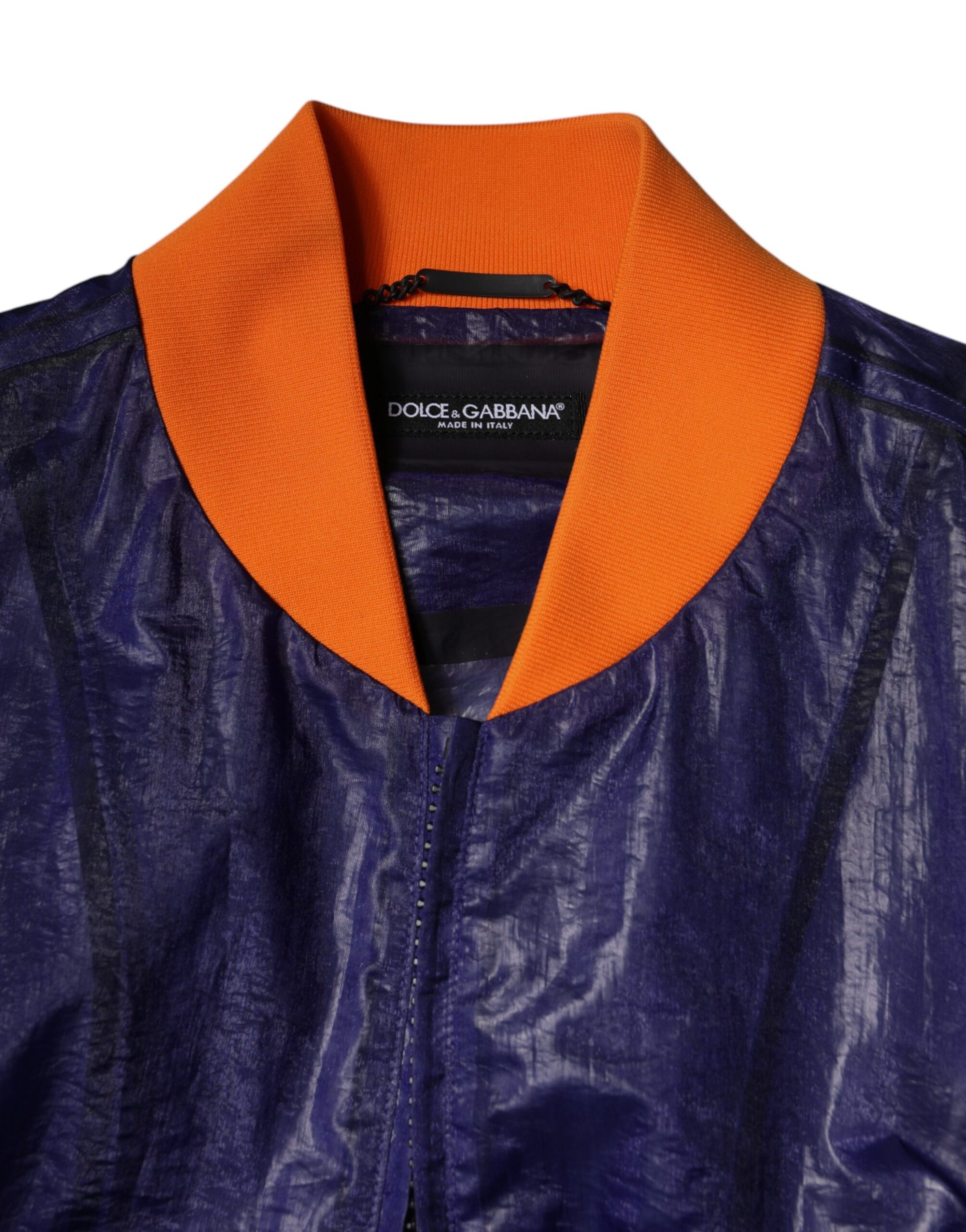 Dolce &amp; Gabbana Blue Cotton Stretch Full Zip Bomber Jacket