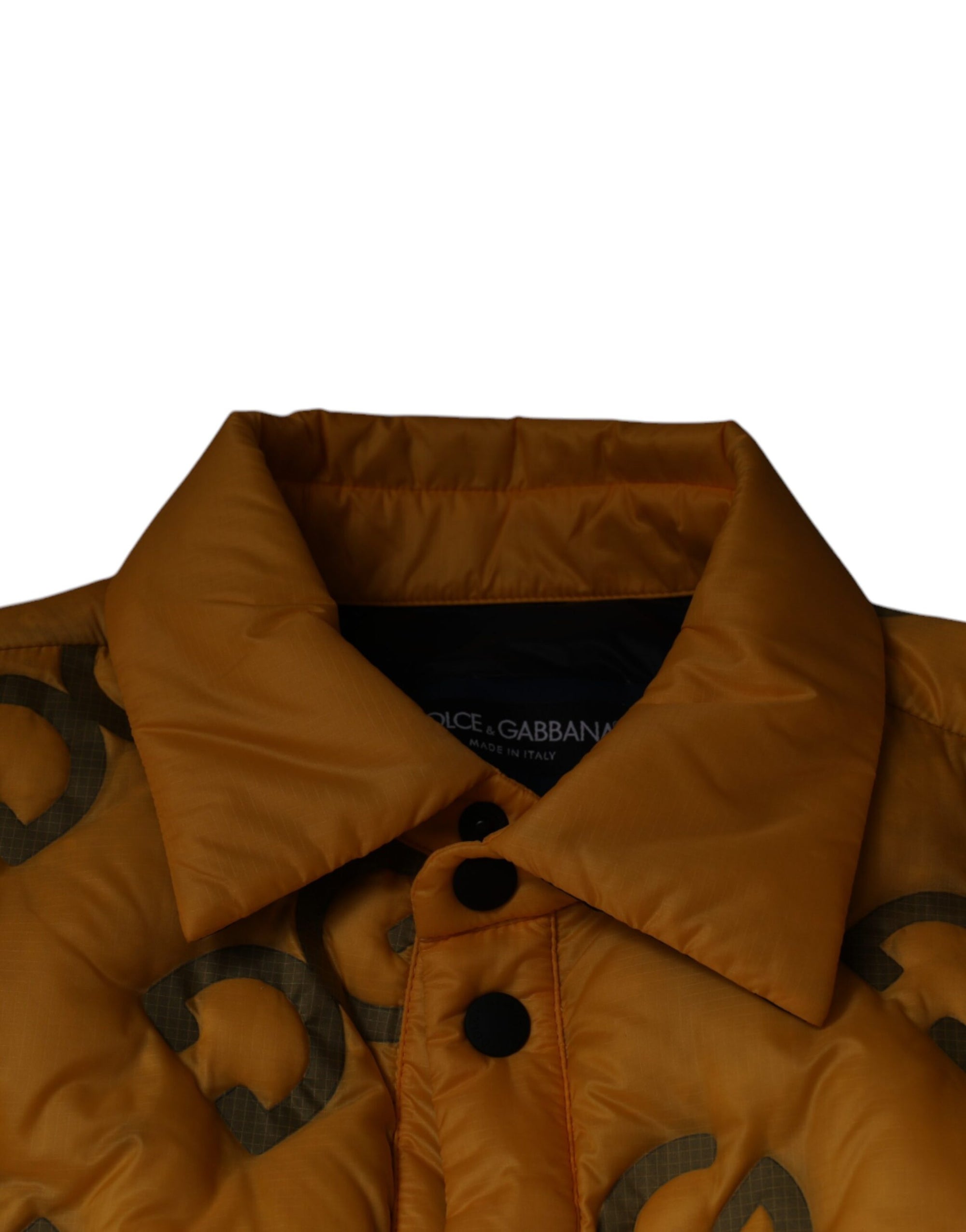 Dolce &amp; Gabbana Yellow Logo Padded Buttoned Blouson Jacket