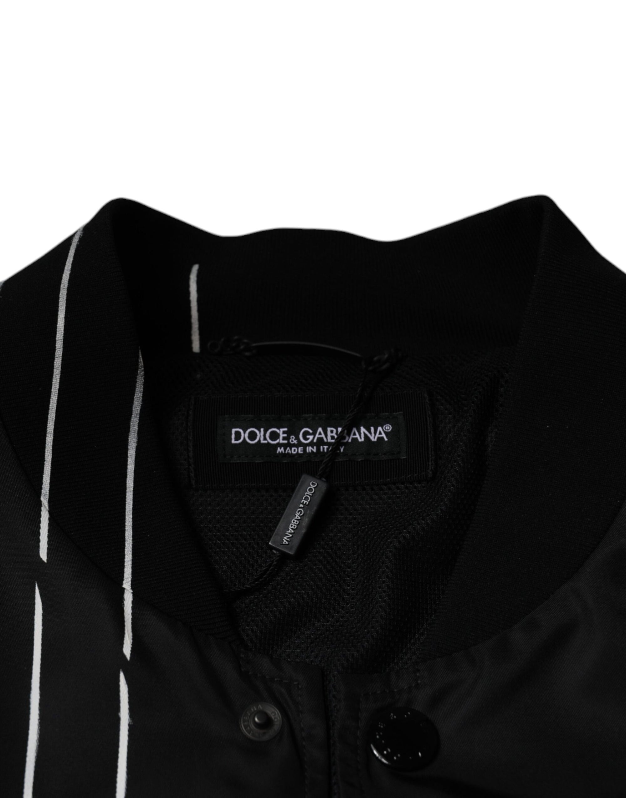 Dolce &amp; Gabbana Black Polka Dot Stripe Nylon Bomber Jacket