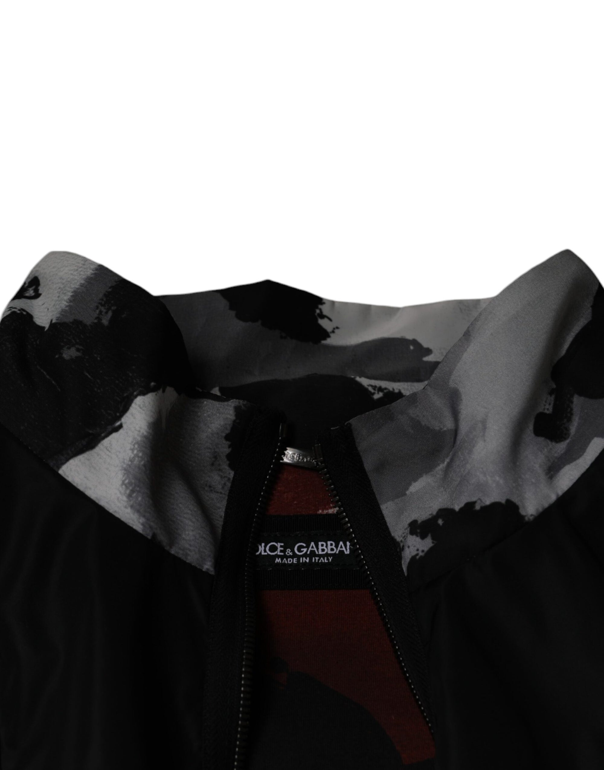 Dolce &amp; Gabbana Black Nylon Full Zip Men Bomber Jacket