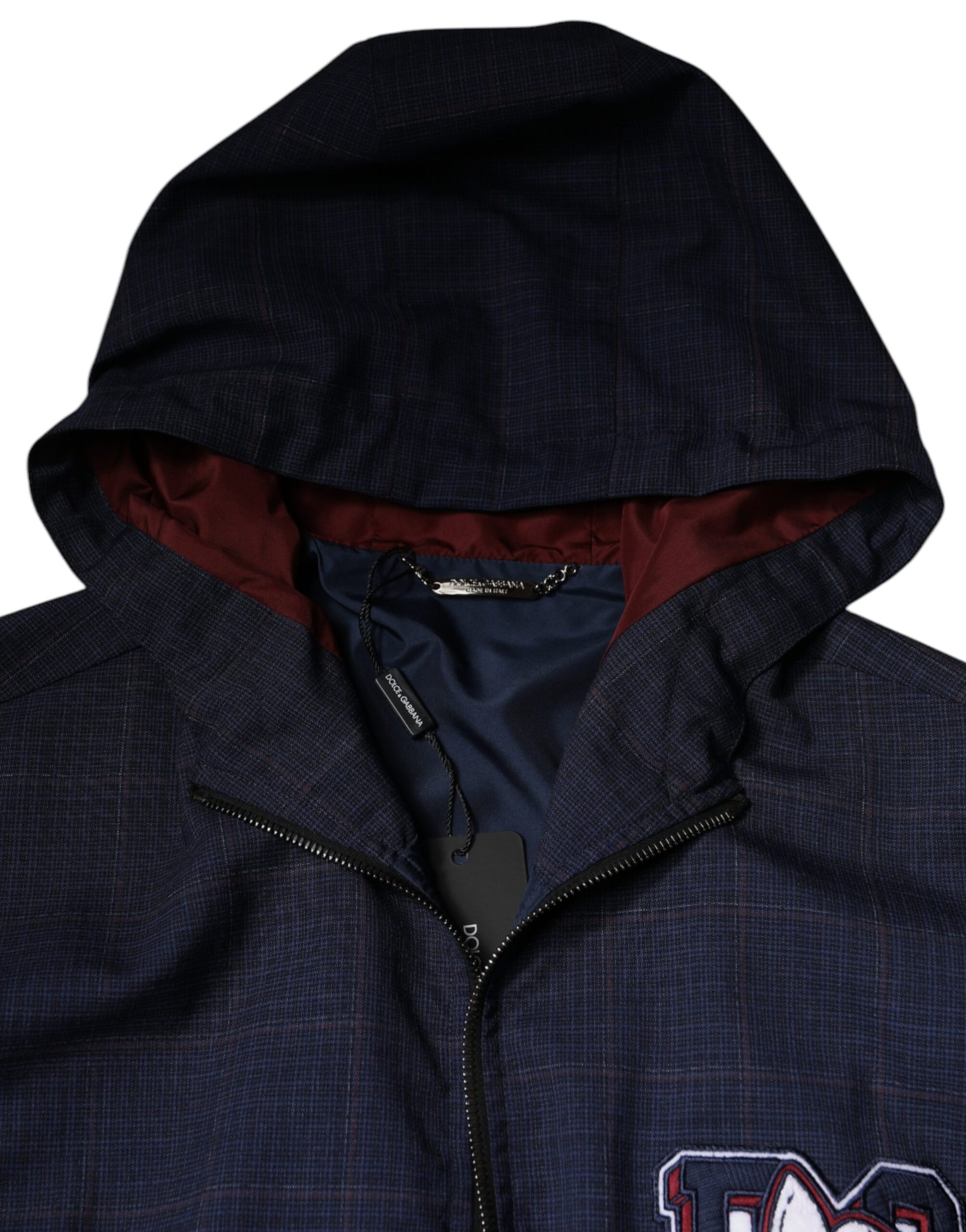 Dolce &amp; Gabbana Blue Logo Full Zip Hooded Men Bomber Jacket