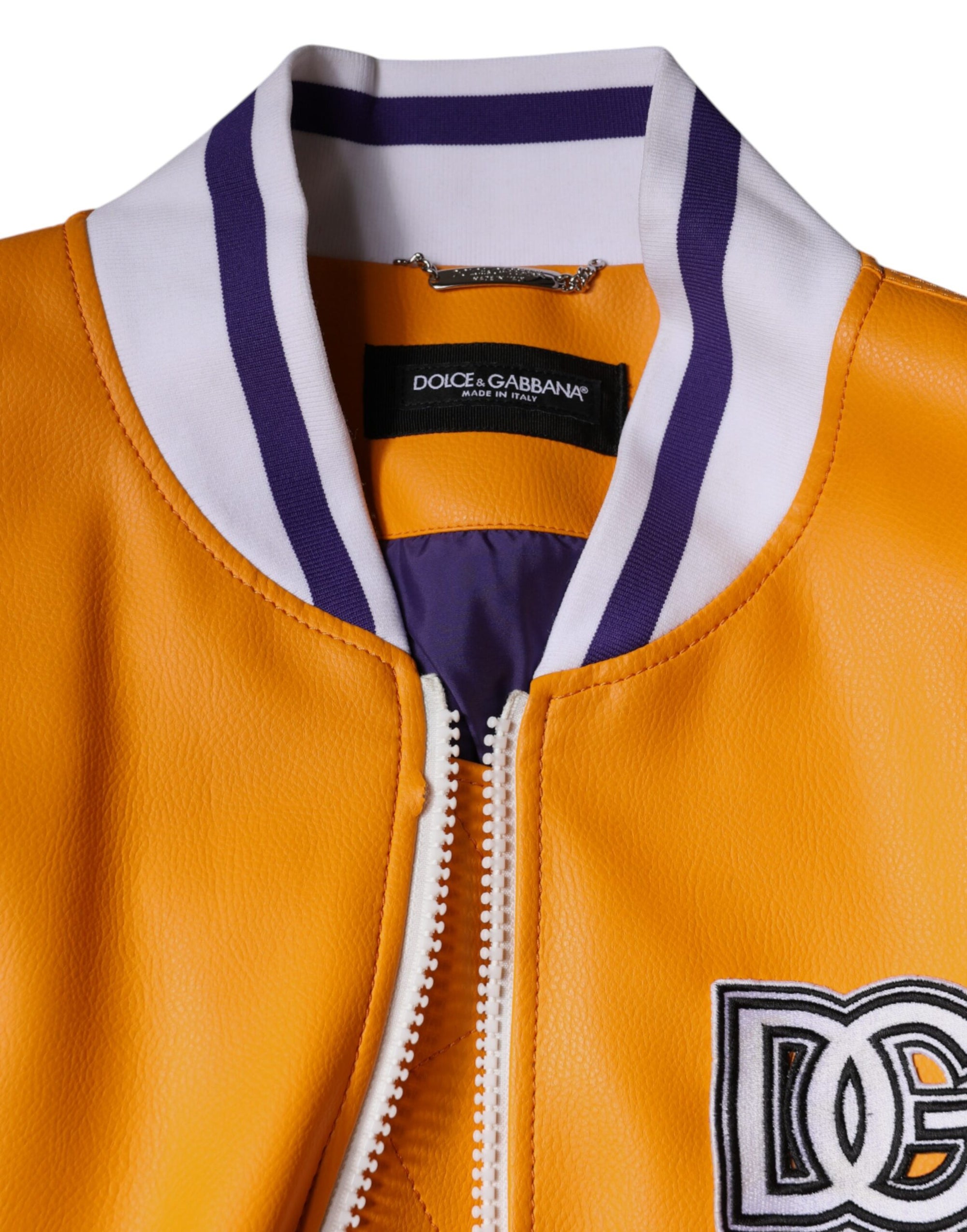 Dolce &amp; Gabbana Orange White Full Zip Jersey Bomber Jacket