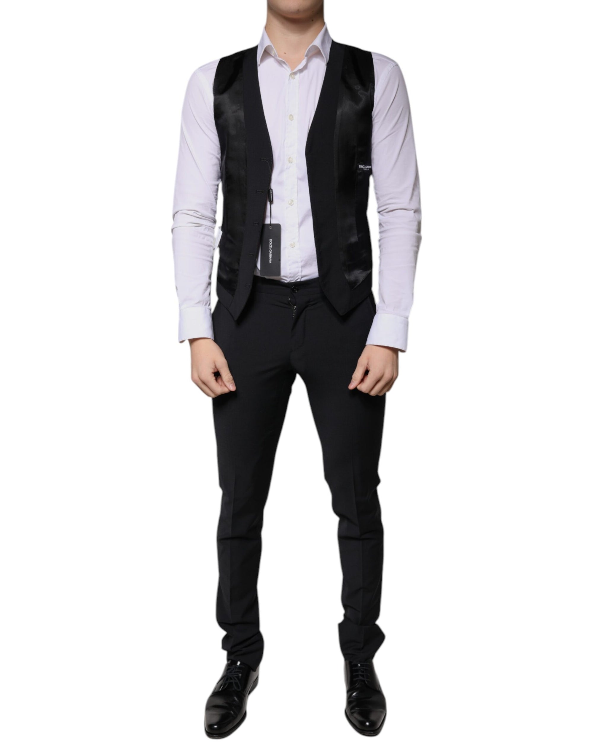 Dolce &amp; Gabbana Black Wool 3 Piece Slim Fit Formal Men Suit