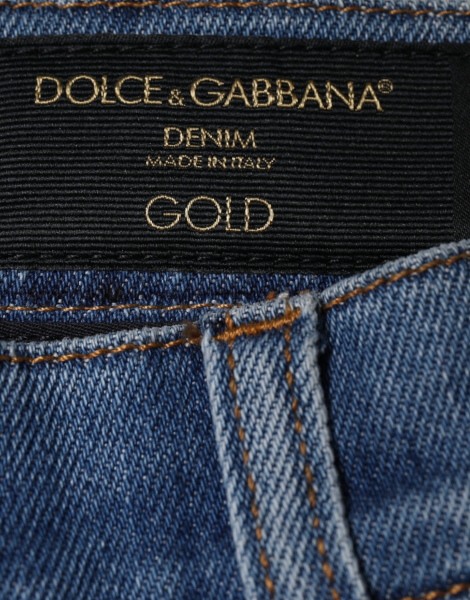 Dolce &amp; Gabbana Blue Cotton Stretch Skinny Denim GOLD Jeans