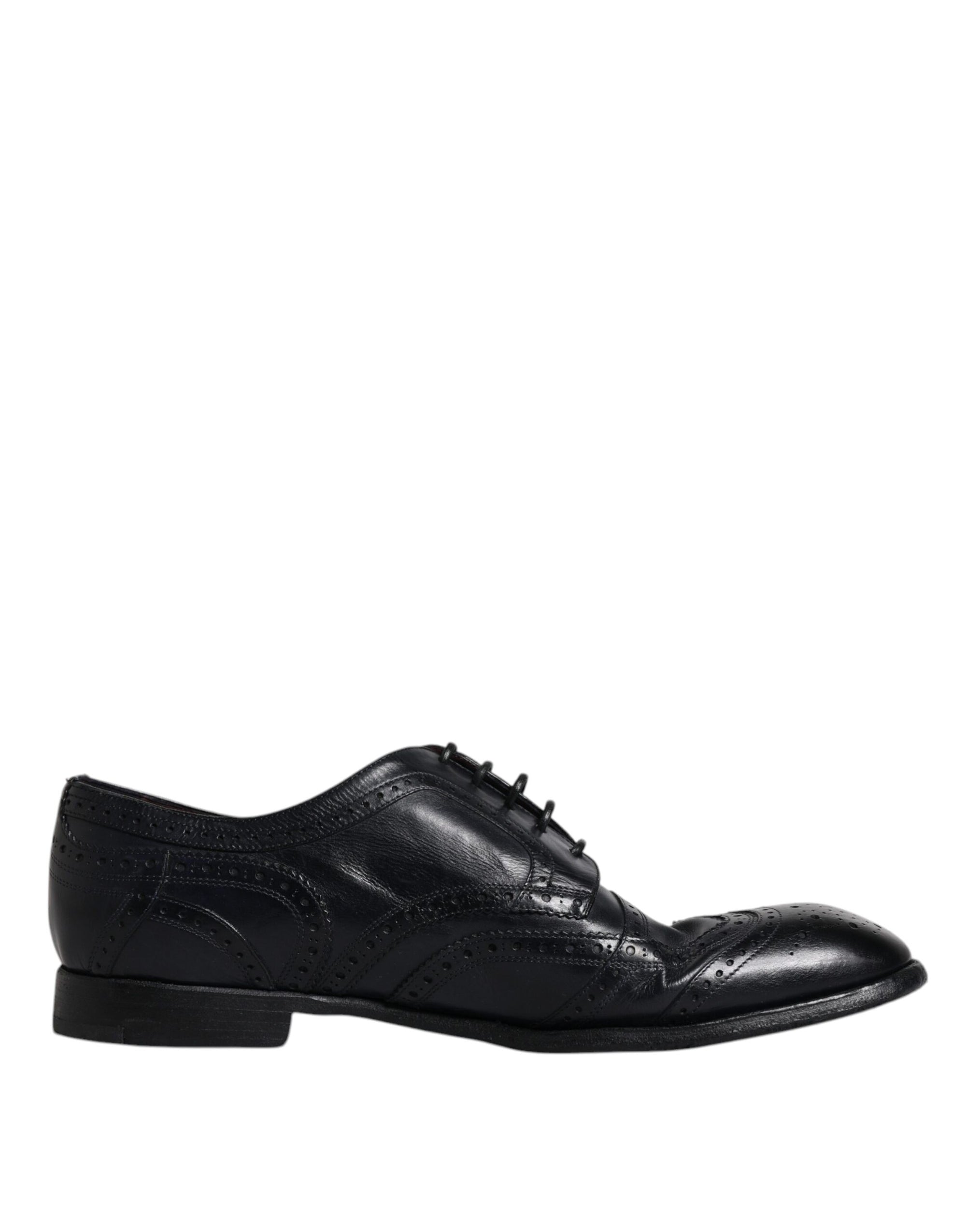 Dolce &amp; Gabbana Blue Leather Derby Wingtip Formal Shoes
