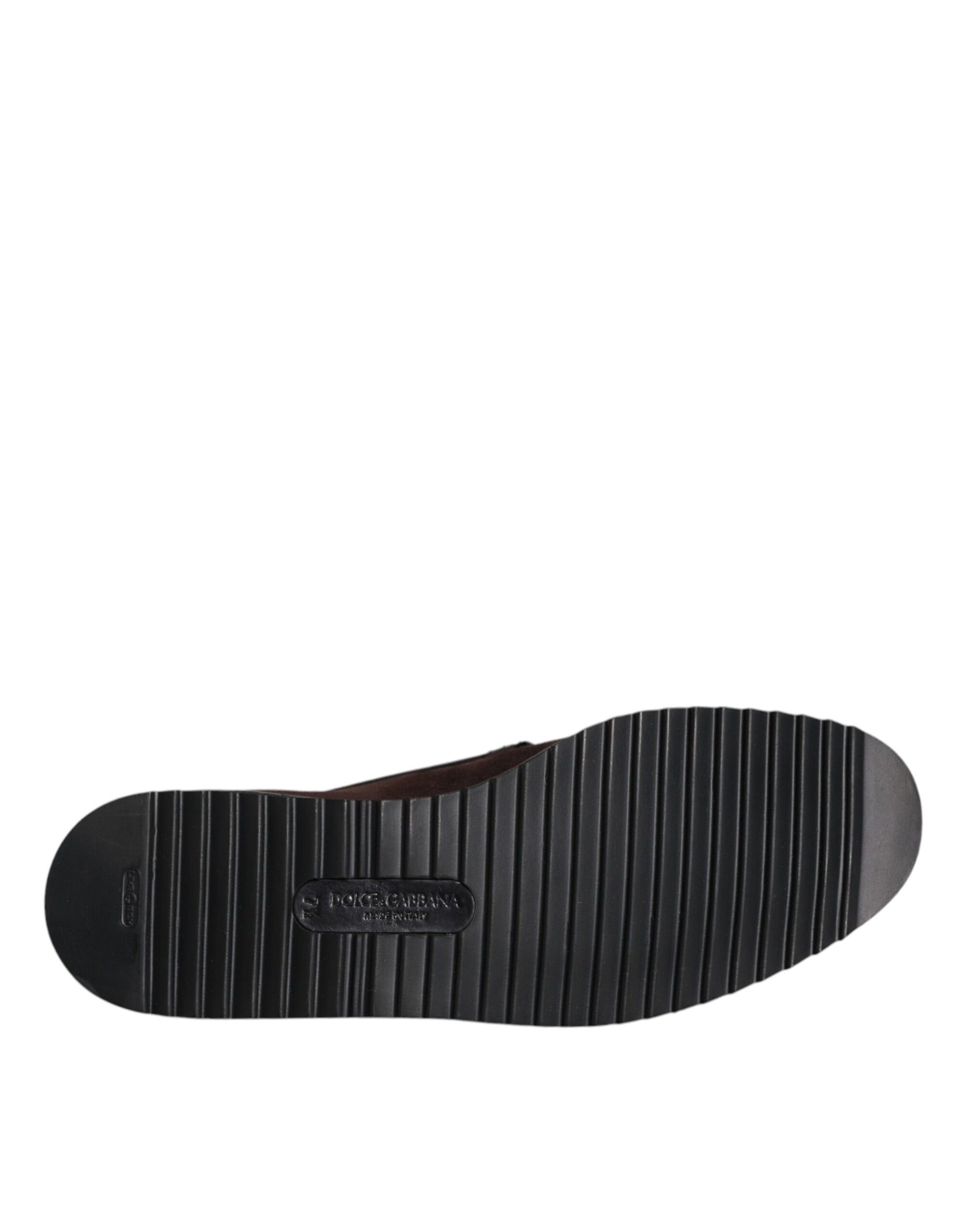 Dolce &amp; Gabbana Brown Suede DG Family Slip On Flats Shoes