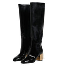 Dolce & Gabbana Black Patent Leather Vally High Boots Shoes