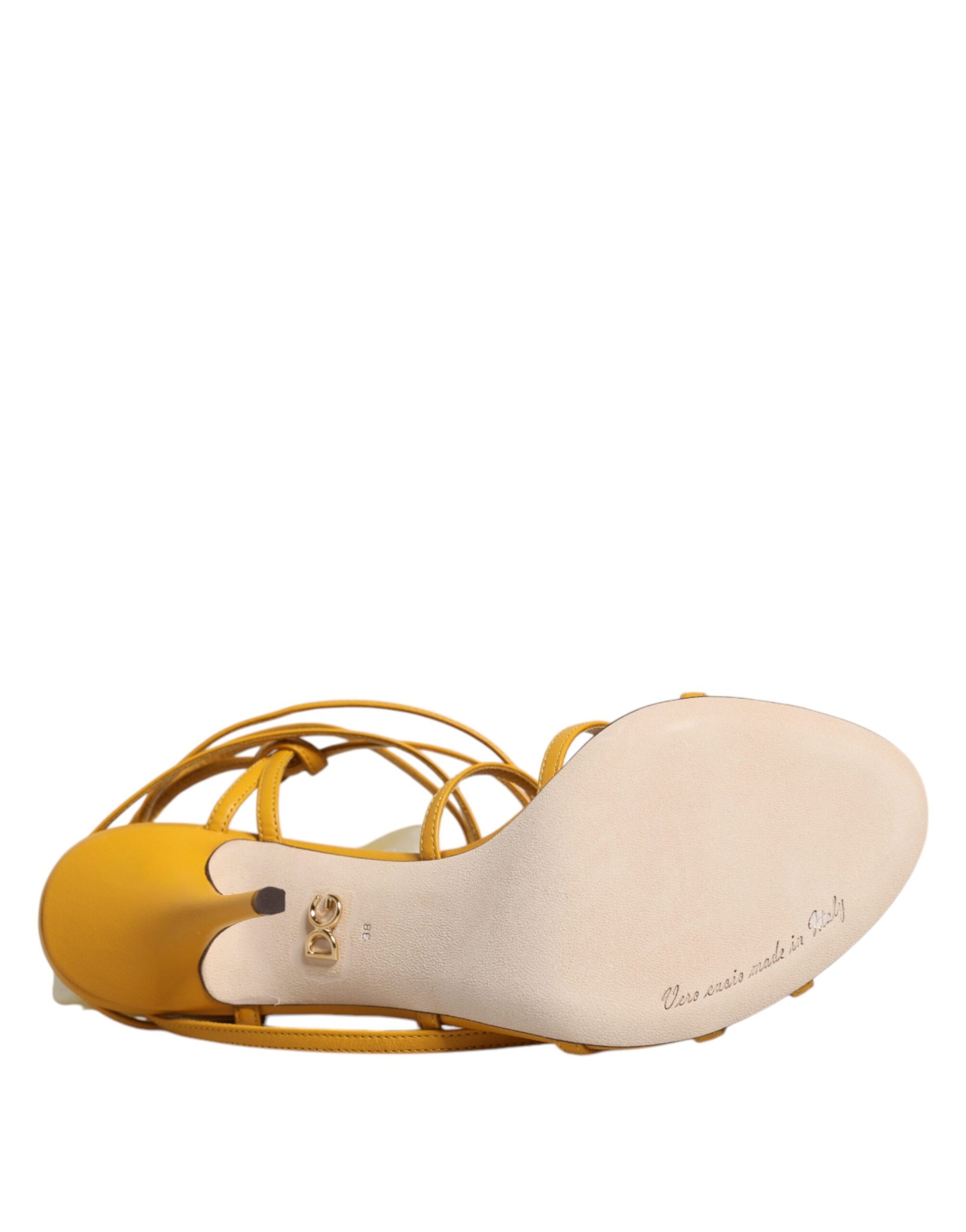 Dolce &amp; Gabbana Yellow Flower Applique Keira Sandals Shoes