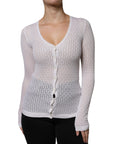 Dolce & Gabbana White Silk Button Down Cardigan Sweater