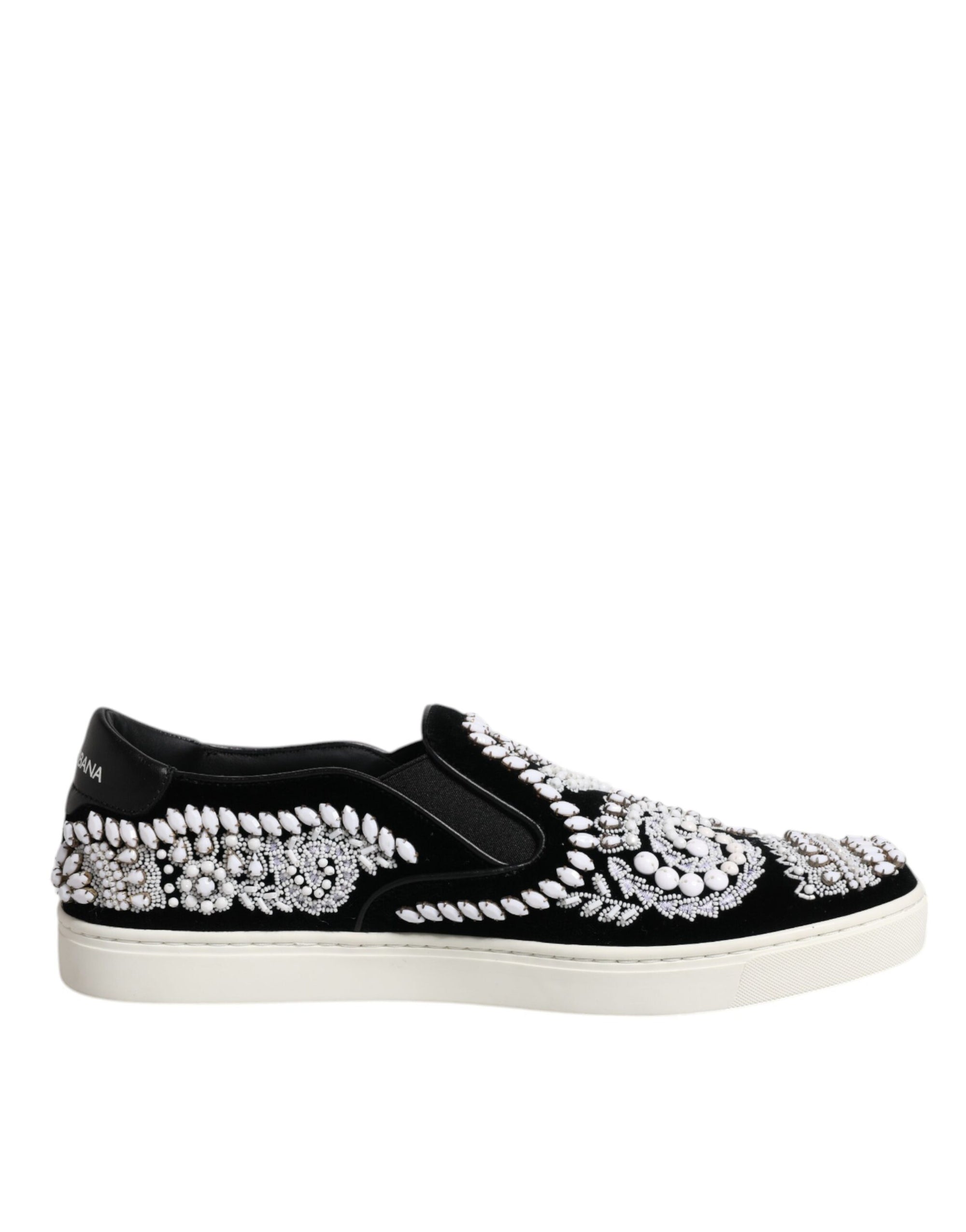 Dolce &amp; Gabbana Black Embellished London Men Slip On Shoes