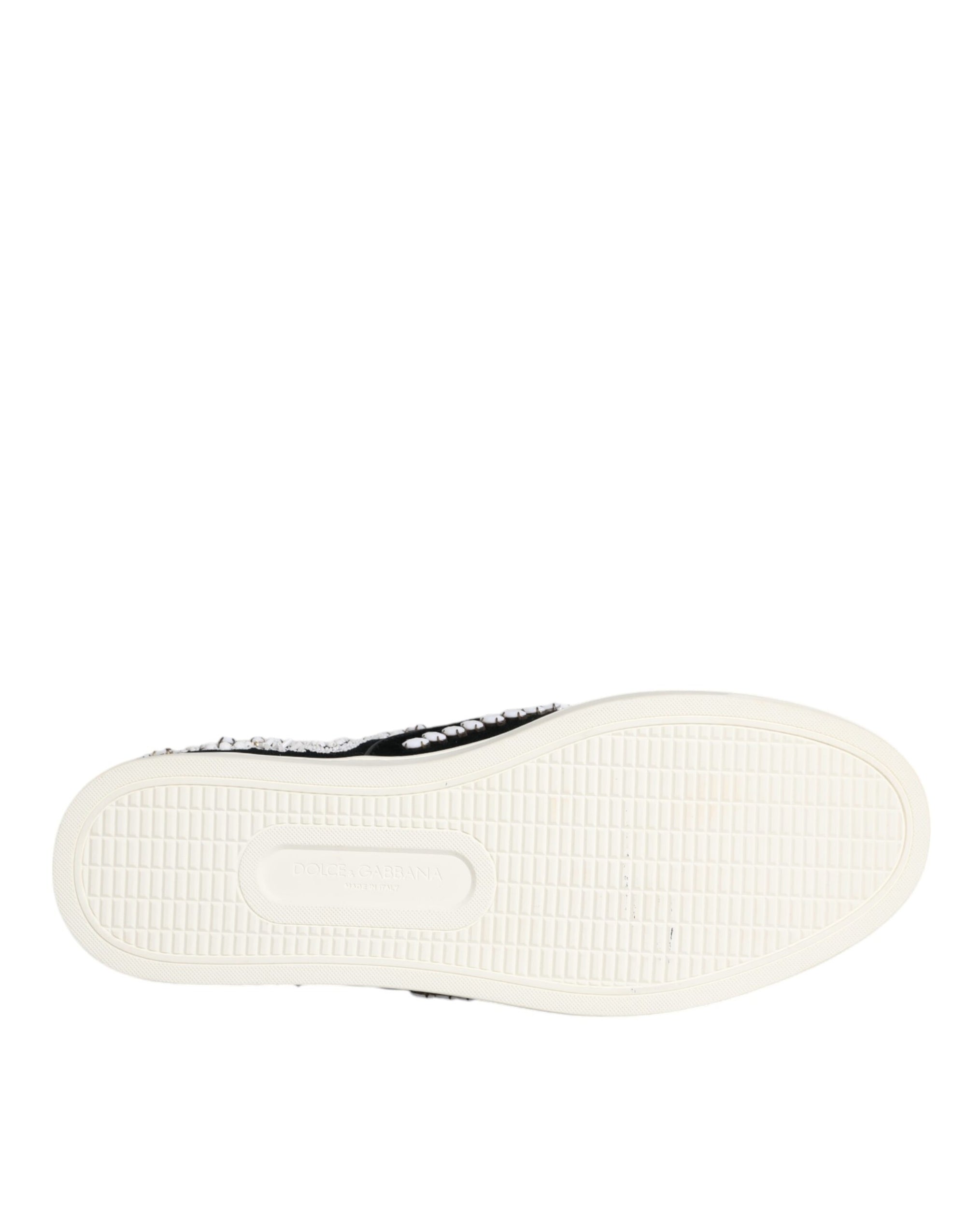 Dolce &amp; Gabbana Black Embellished London Men Slip On Shoes