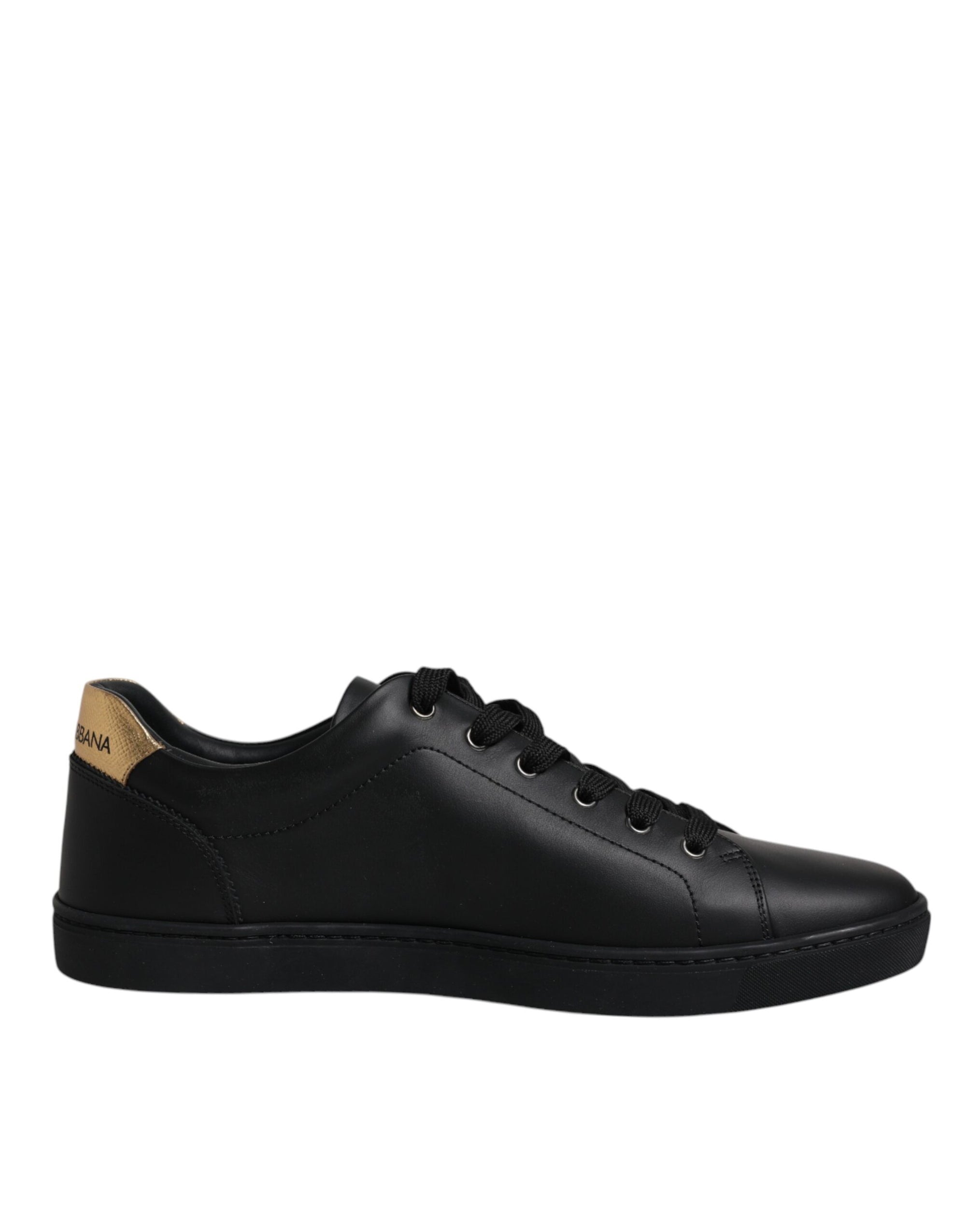 Dolce &amp; Gabbana Black Leather London Heart Men Sneakers Shoes