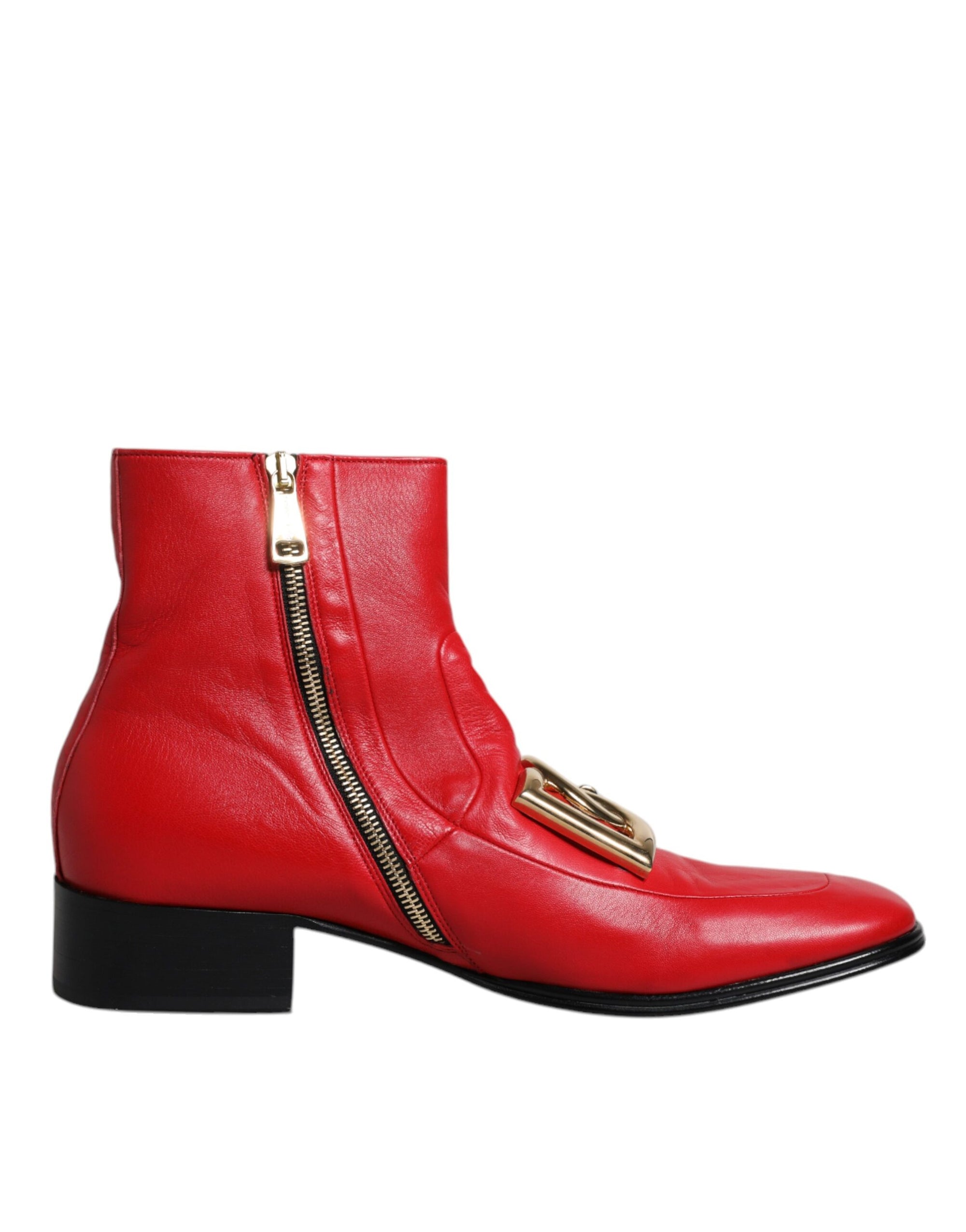 Dolce &amp; Gabbana Red Leather Logo Chelsea Ankle Boots Shoes