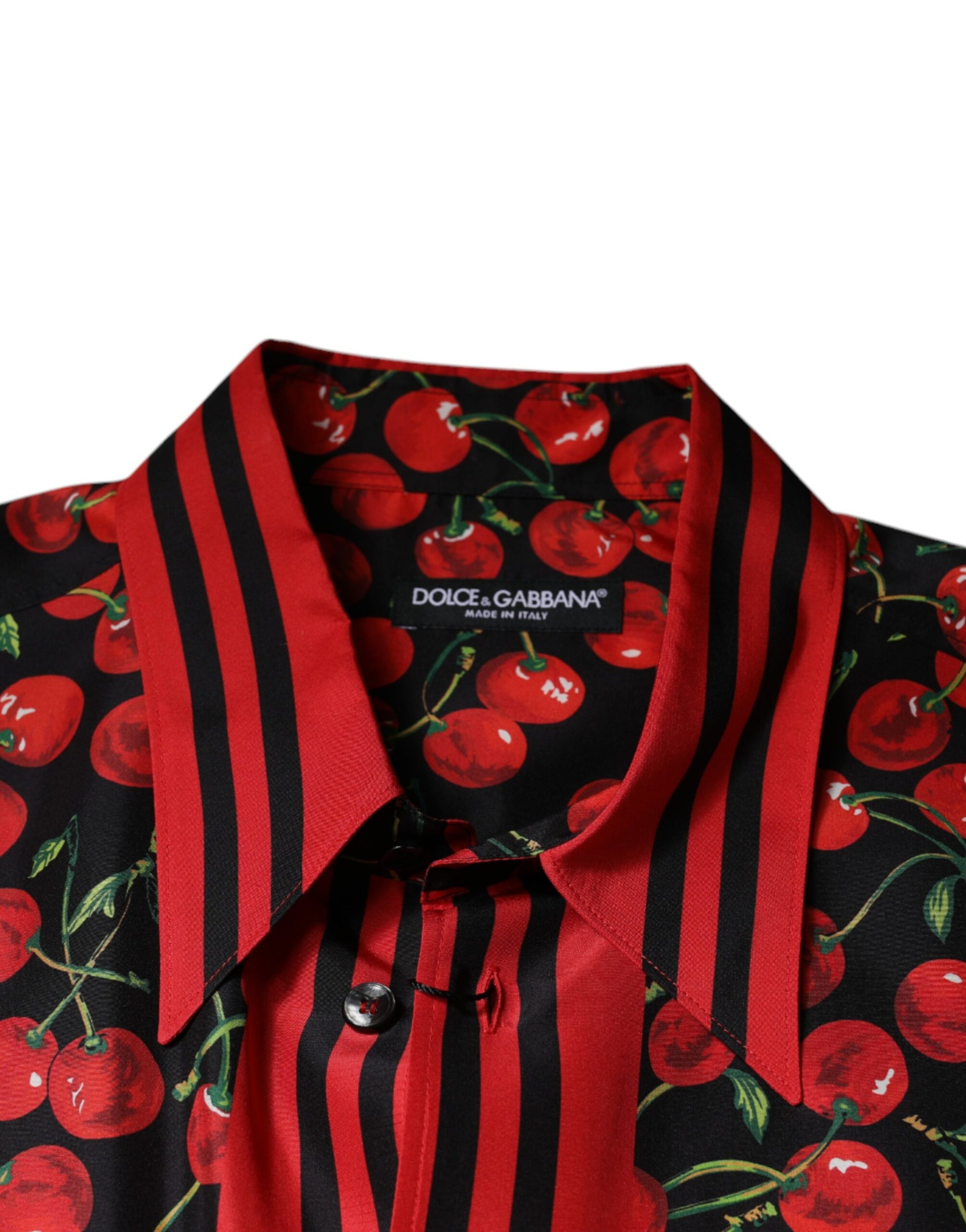 Dolce &amp; Gabbana Black Cherry Silk Button Down Casual Shirt
