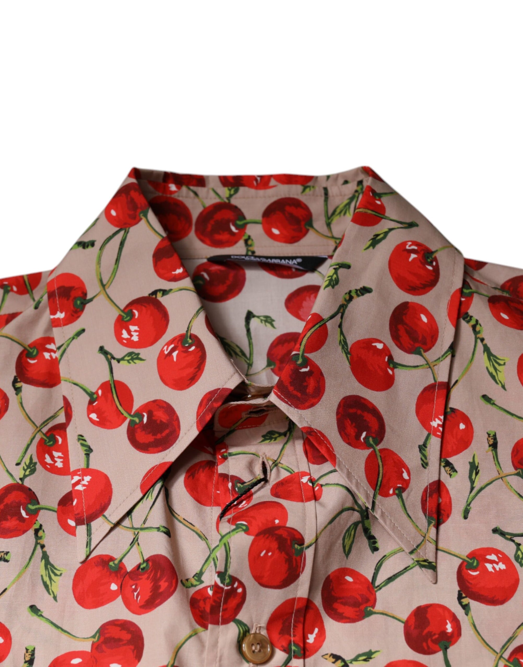 Dolce &amp; Gabbana Beige Cherry Button Down Men Casual Shirt
