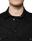Dolce & Gabbana Black Cotton Collared Button Down Shirt