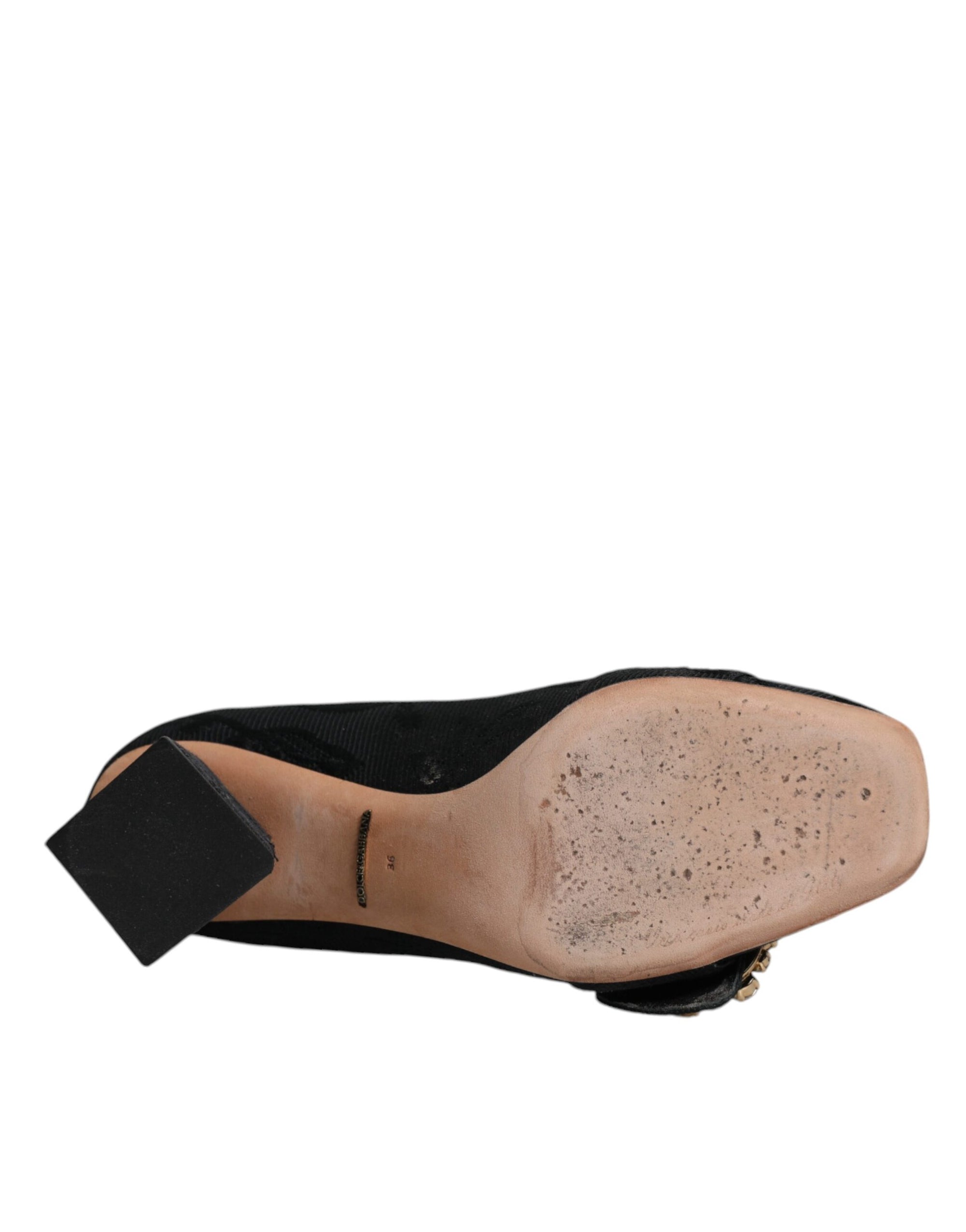 Dolce &amp; Gabbana Black Brocade Crystals Heels Pumps Shoes