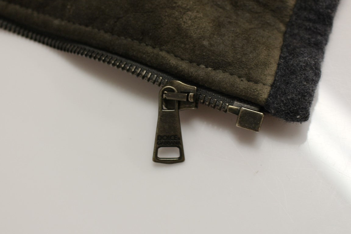 Dolce &amp; Gabbana Elegant Leather &amp; Wool Blend Jacket