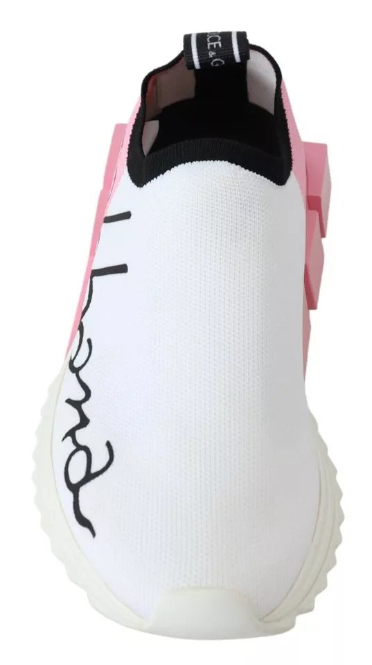 Dolce &amp; Gabbana Pink White Logo Sorrento Sneakers Shoes