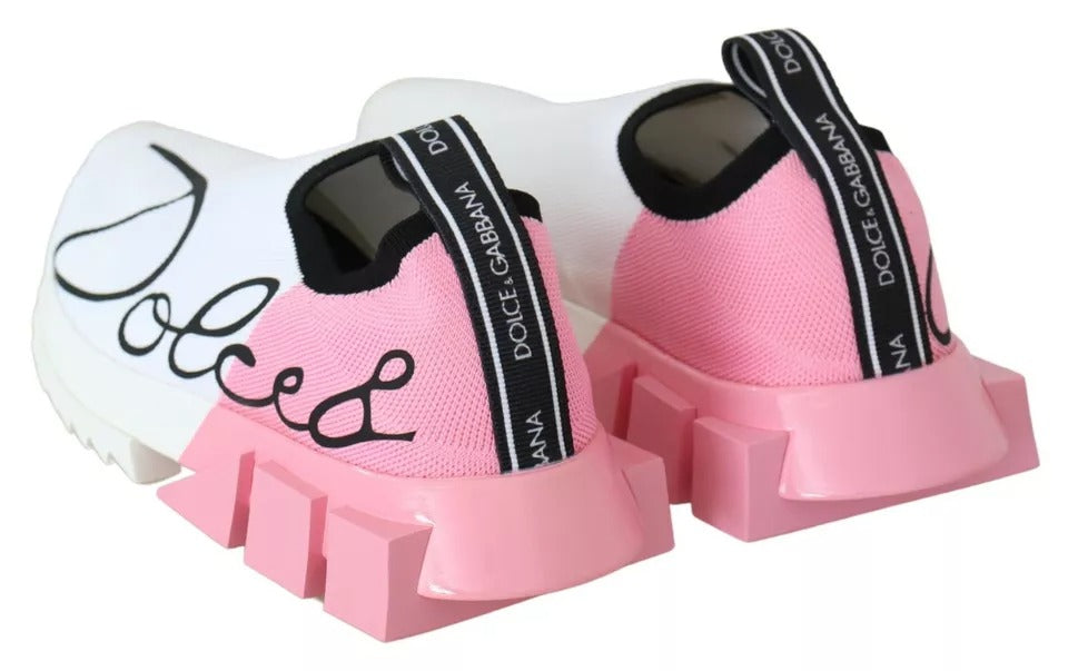 Dolce &amp; Gabbana Pink White Logo Sorrento Sneakers Shoes