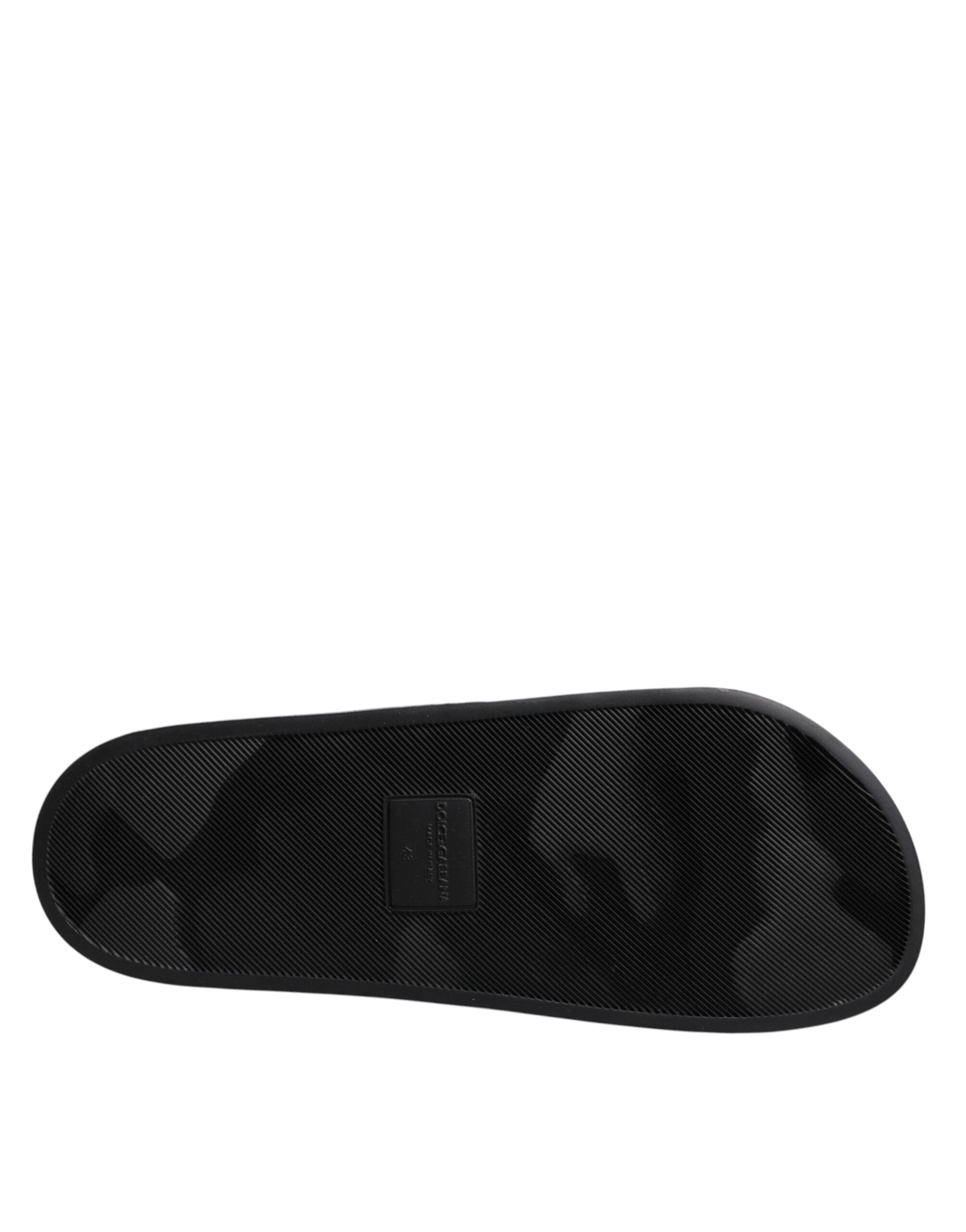 Dolce &amp; Gabbana Black Divers Leather Flats Slides Sandals Beachwear Shoes
