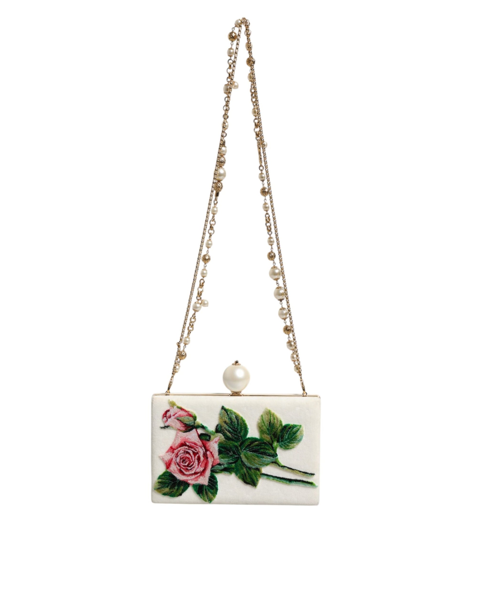 Dolce &amp; Gabbana White Rose Floral Faux Pearl Microbag Crossbody Bag