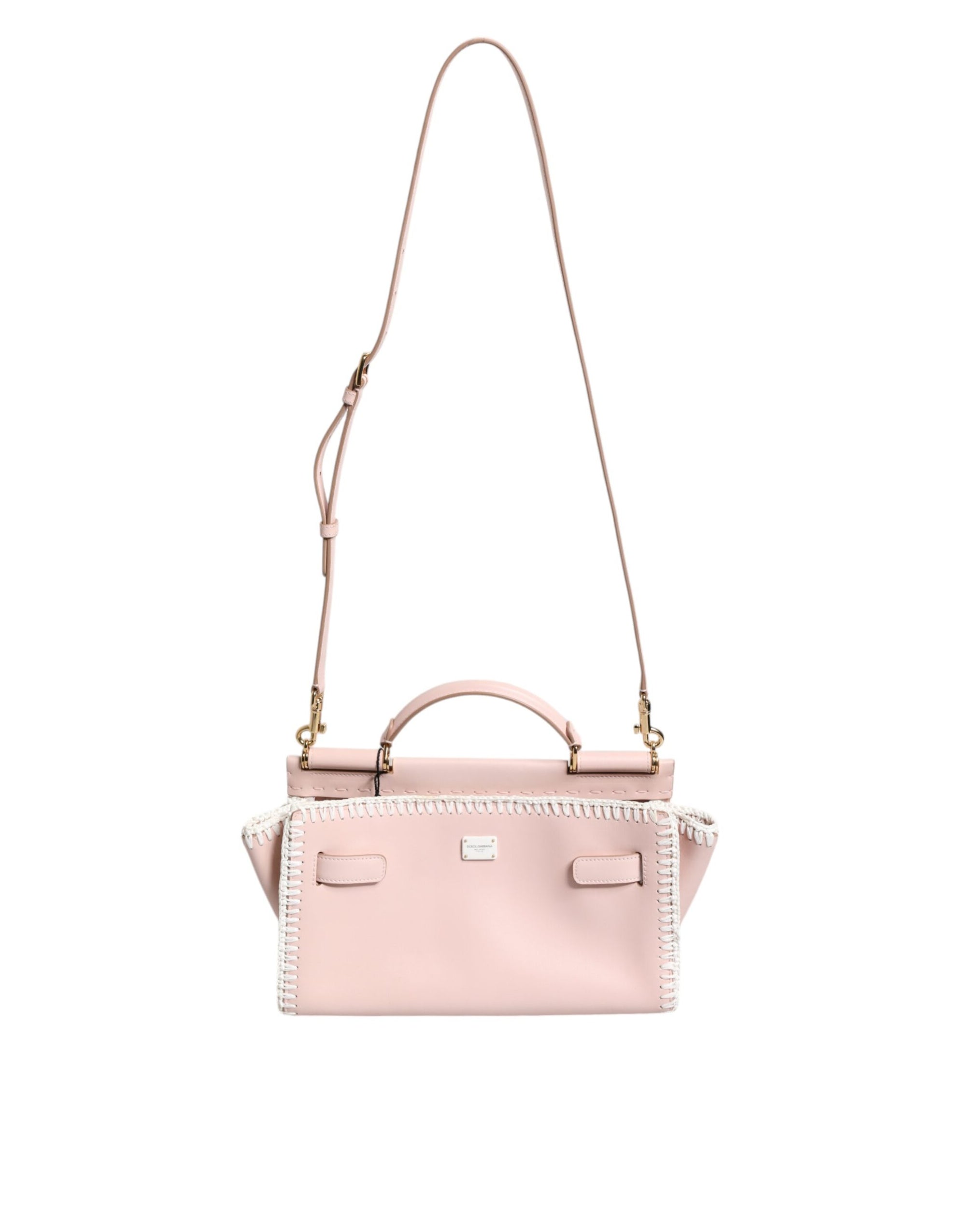 Dolce &amp; Gabbana Light Pink Logo Plaque Soft Leather Strap Crossbody Bag