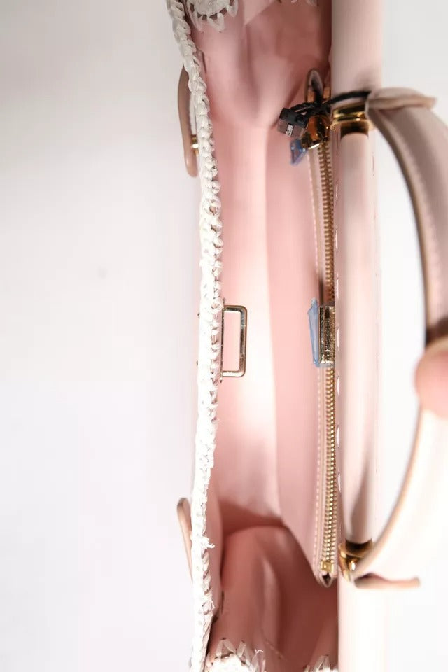 Dolce &amp; Gabbana Light Pink Logo Plaque Soft Leather Strap Crossbody Bag