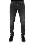 Dolce & Gabbana Dark Gray Washed Cotton Slim Fit Denim Jeans