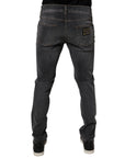 Dolce & Gabbana Dark Gray Washed Cotton Slim Fit Denim Jeans