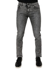 Dolce & Gabbana Dark Gray Washed Cotton Slim Fit Denim Jeans
