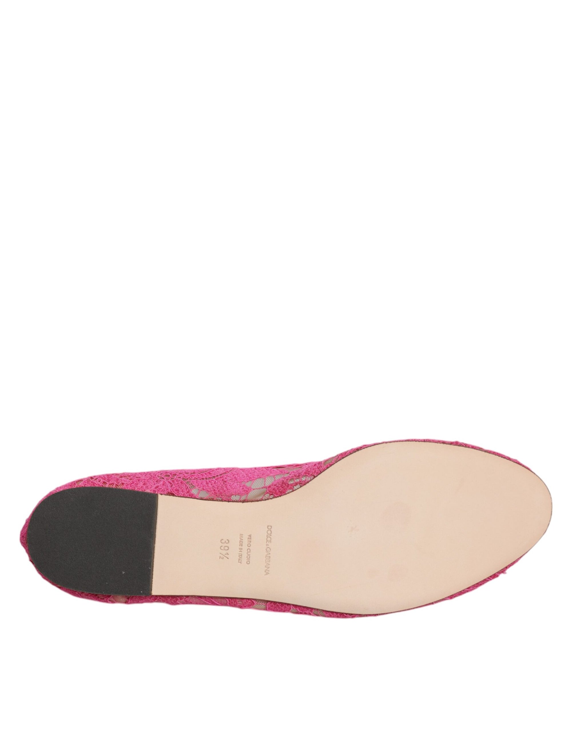 Dolce &amp; Gabbana Fuchsia Crystal Loafer Lace Ballet Flats Shoes