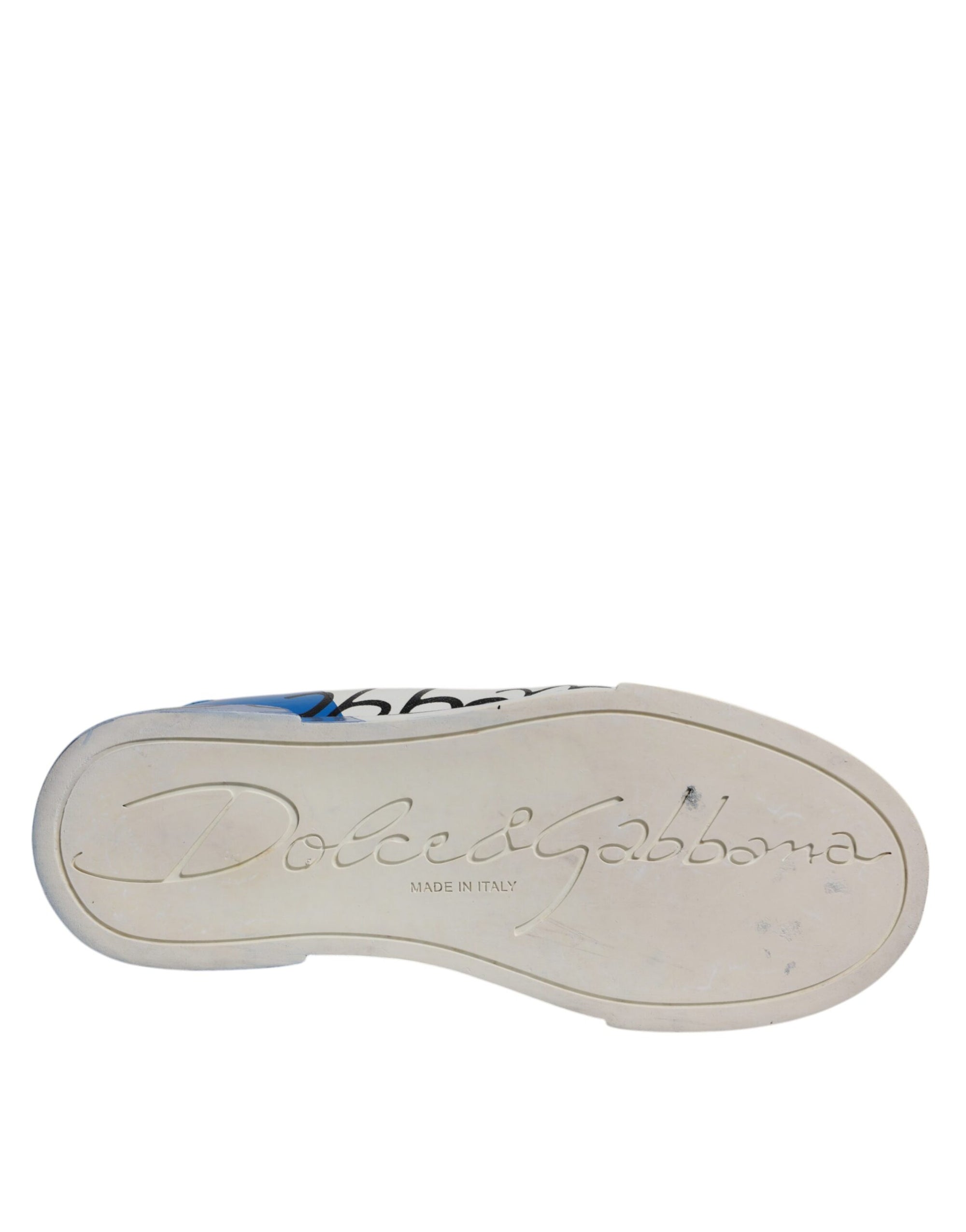 Dolce &amp; Gabbana White Blue Logo Portofino Sneakers Shoes