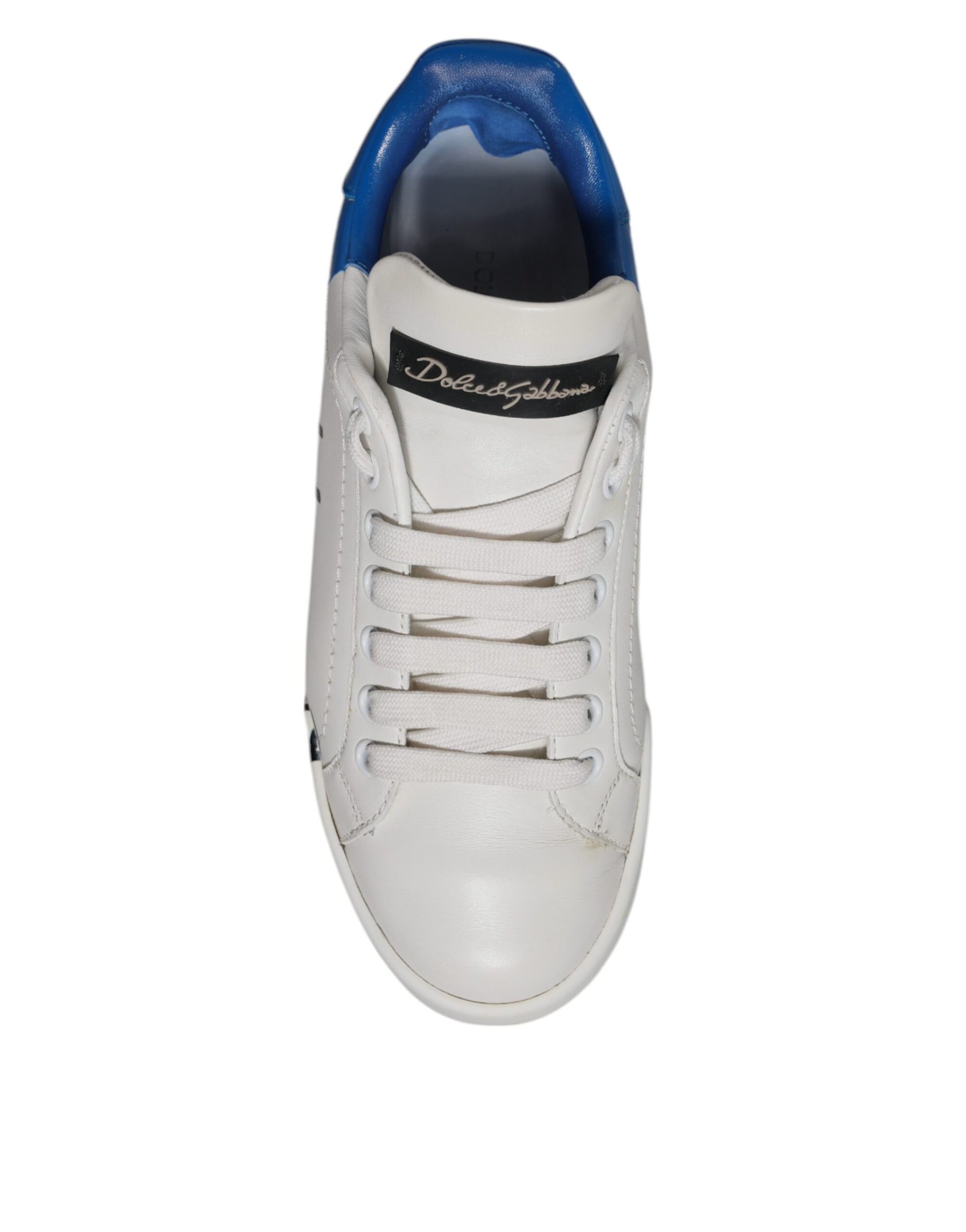 Dolce &amp; Gabbana White Blue Logo Portofino Sneakers Shoes