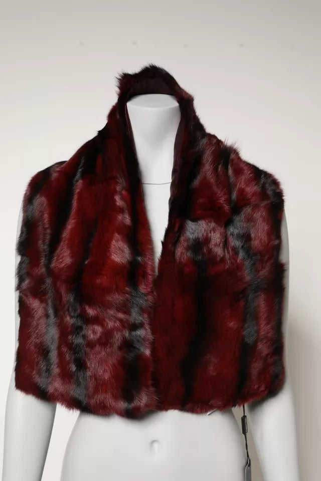 Dolce &amp; Gabbana Black Red Stripe Fur Shawl Neck Wrap Scarf