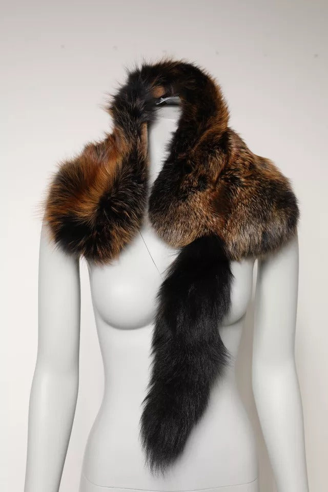 Dolce &amp; Gabbana Brown Red Fox Fur Neck Warmer Winter Scarf