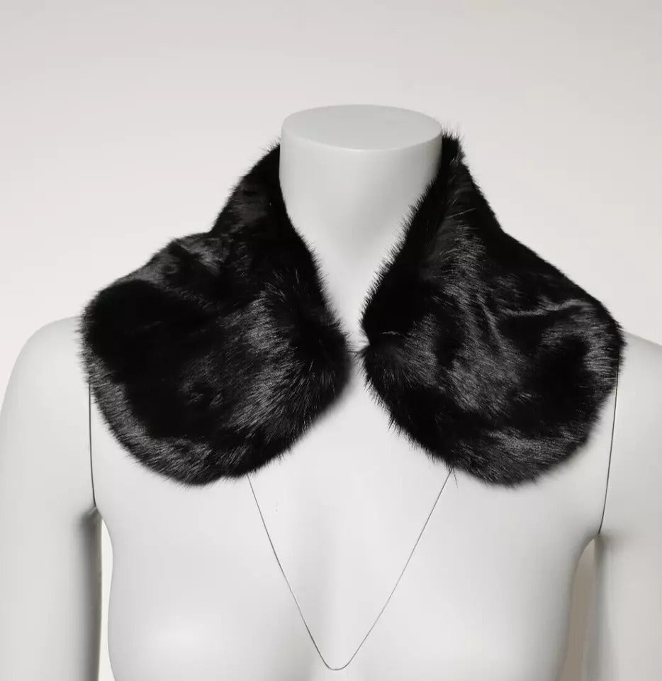 Dolce &amp; Gabbana Black Fur Shawl Neck Wrap Cover Collar Scarf