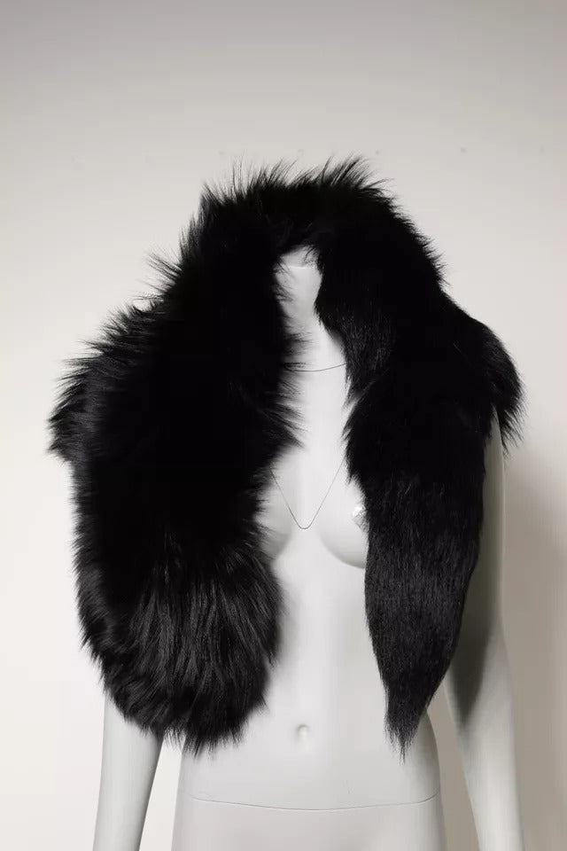 Dolce &amp; Gabbana Black Fox Fur Neck Wrap Warmer Winter Scarf