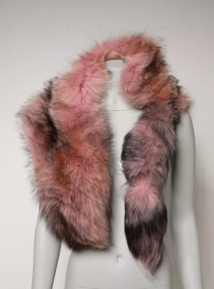 Dolce &amp; Gabbana Pink Frost Fox Fur Neck Warmer Winter Scarf