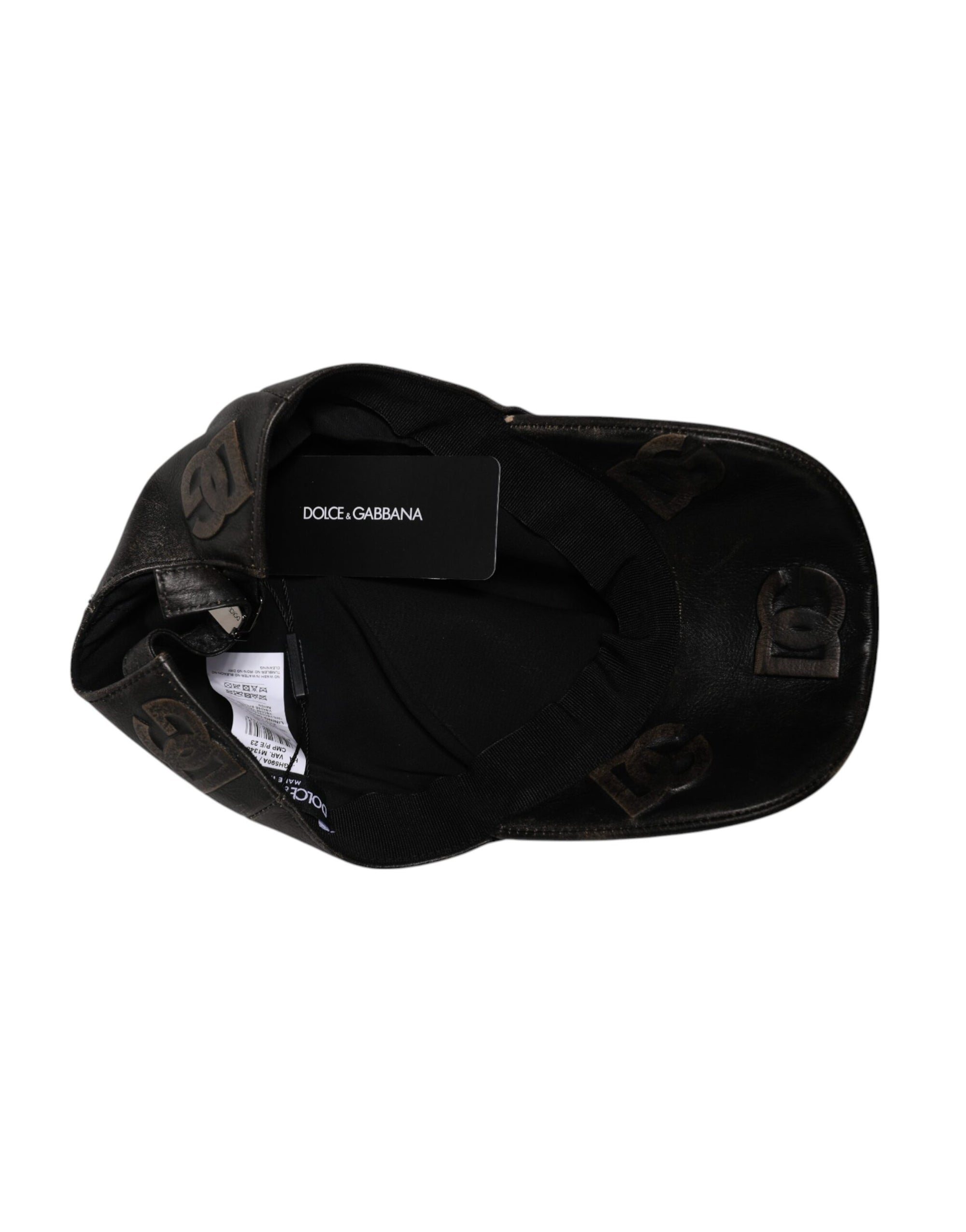 Dolce &amp; Gabbana Brown Leather Logo Monogram Baseball Cap