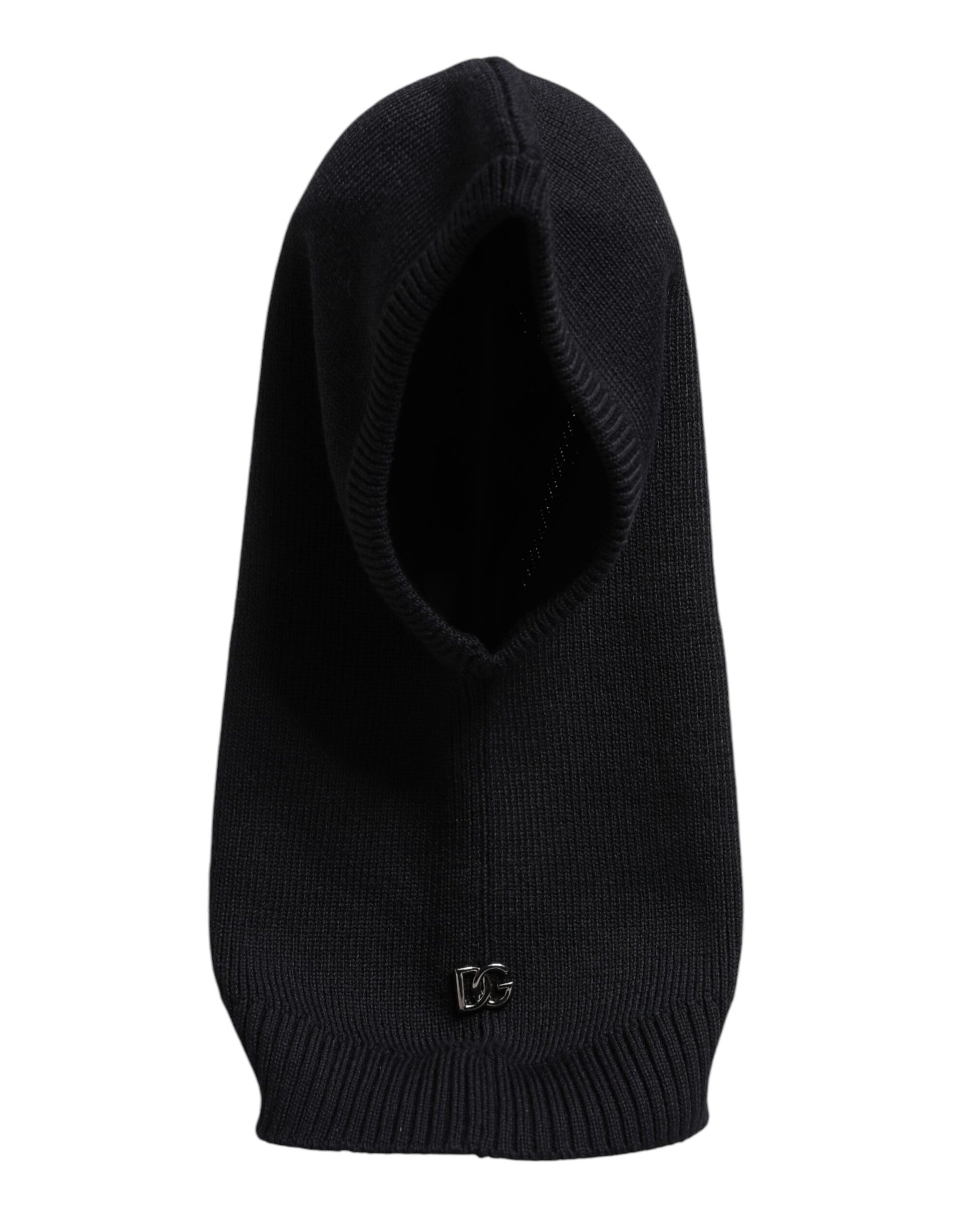 Dolce &amp; Gabbana Black Wool Whole Head Wrap Balaclava Hat
