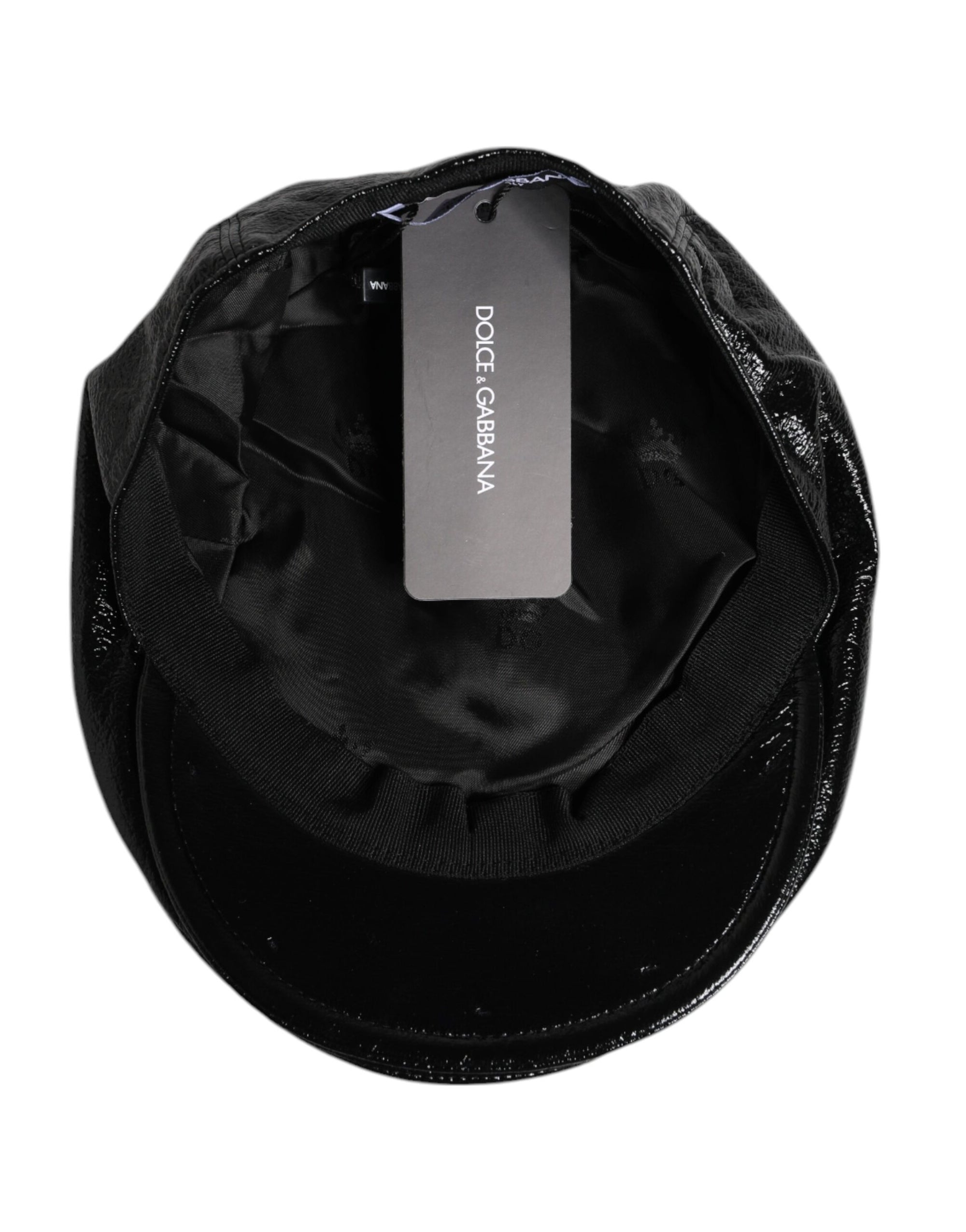 Dolce &amp; Gabbana Black Glossy Cotton Newsboy Hat
