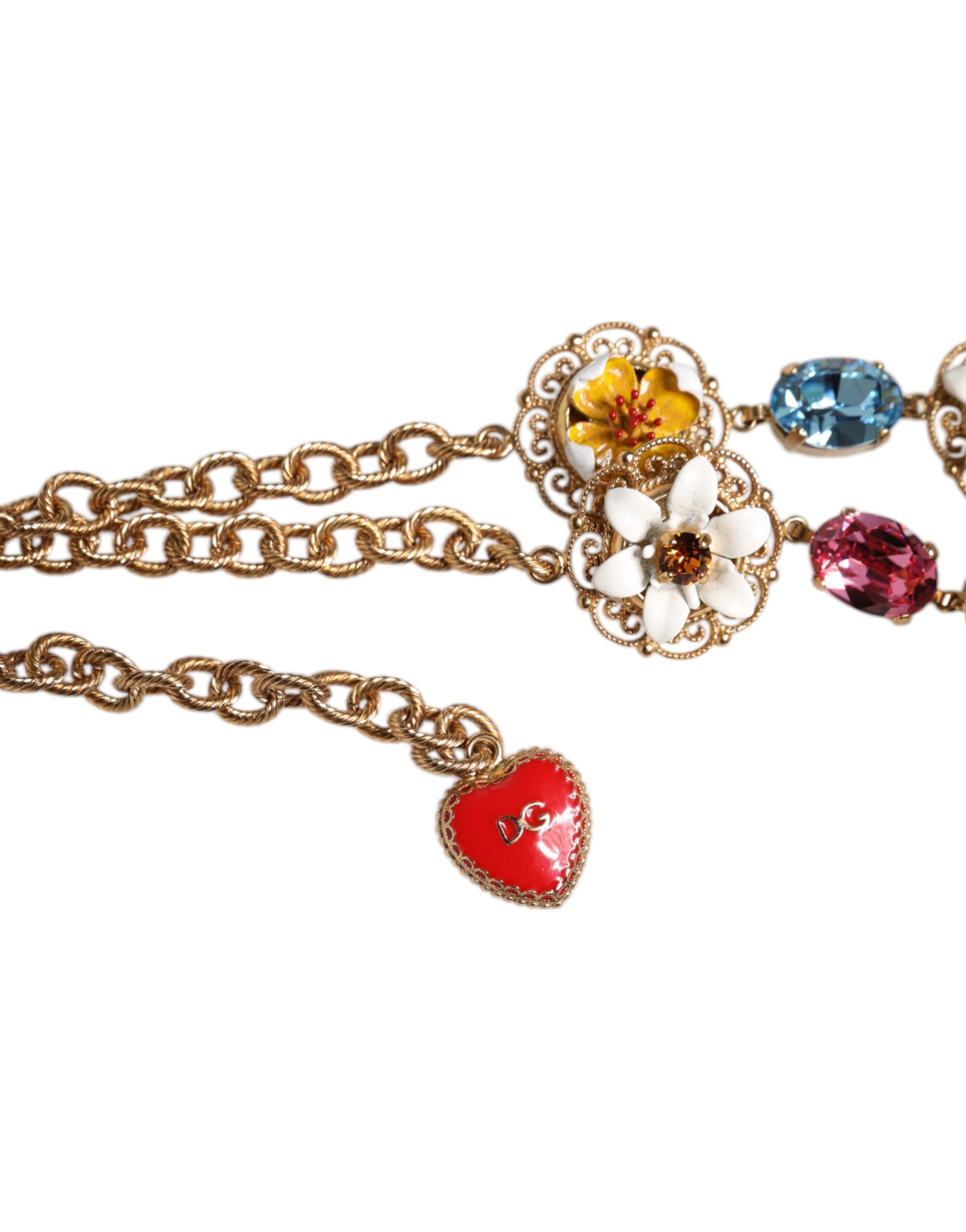 Dolce &amp; Gabbana Gold Brass Chain Floral Sicily Charms Statement Necklace