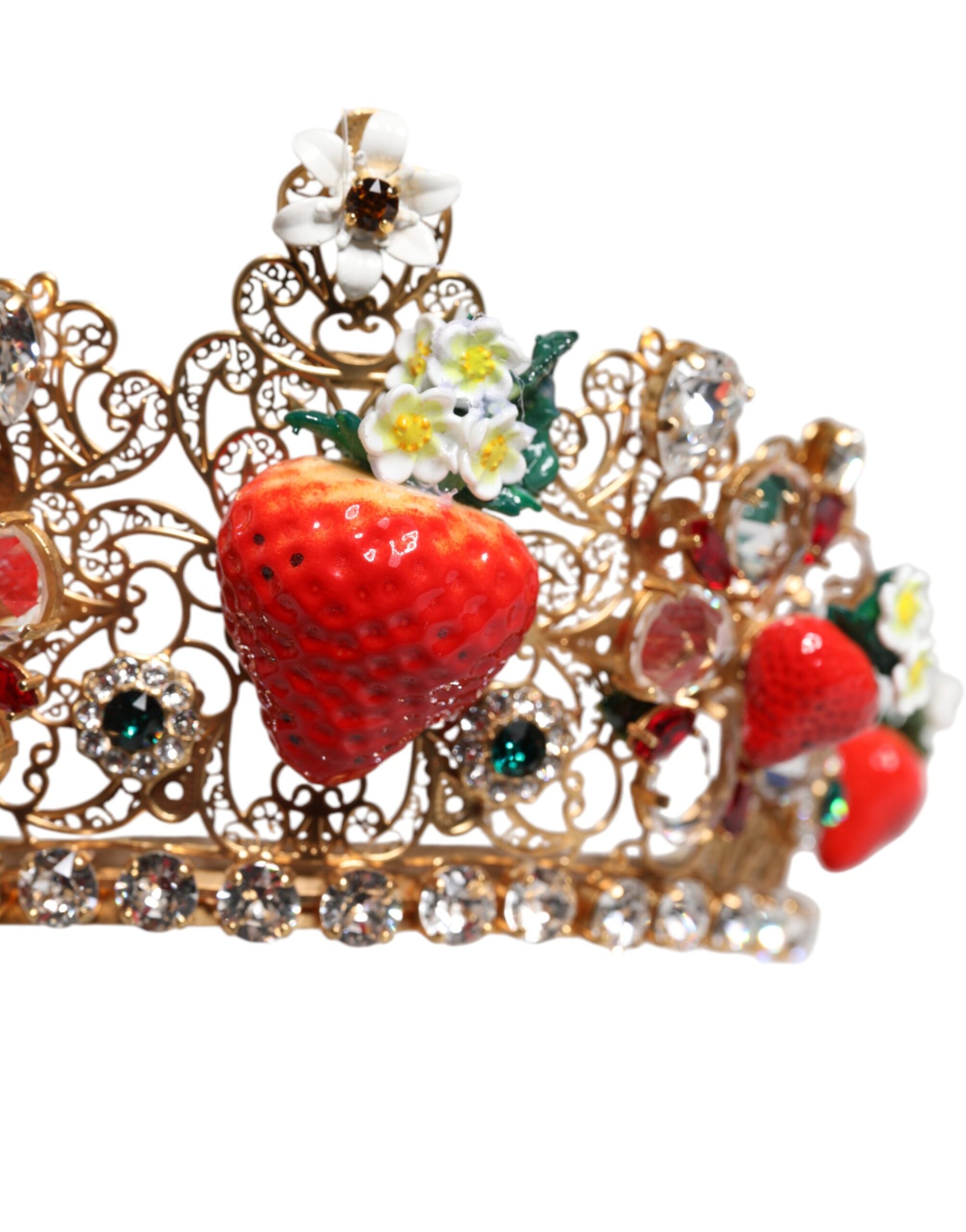 Dolce &amp; Gabbana Multicolor Floral Strawberry Crystal Embellished Tiara